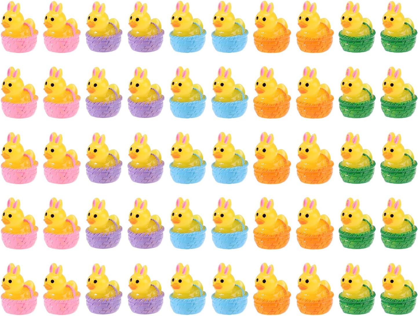 50pcs Easter Resin Ducks, Easter Bunny Ears Basket Ducks Easter Basket Stuffers Easter Party Favors Mini Resin Ducks Little Resin Ducks Miniature Resin Animals Small Resin Ducks