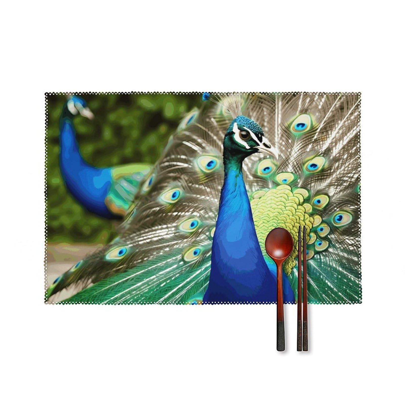 Beautiful Peacock Placemats Set of 6 Wipeable Table Mats for Kitchen Dining Table Heat Resistant Waterproof Modern Indoor/Outdoor Non-Slip Easy Clean Place Mats