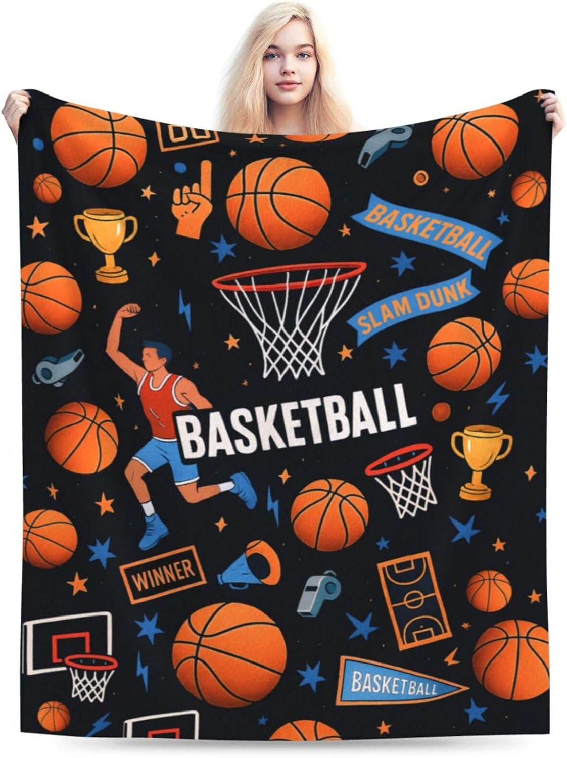 Basketball Blanket Super Soft Warm Fluffy Fleece Flannel Ball Sports Throw Blanket Cozy Fuzzy Plush Stuff Bedding Blankets Gifts for Teens Boys Kids Women Girls Adults 50"X40"