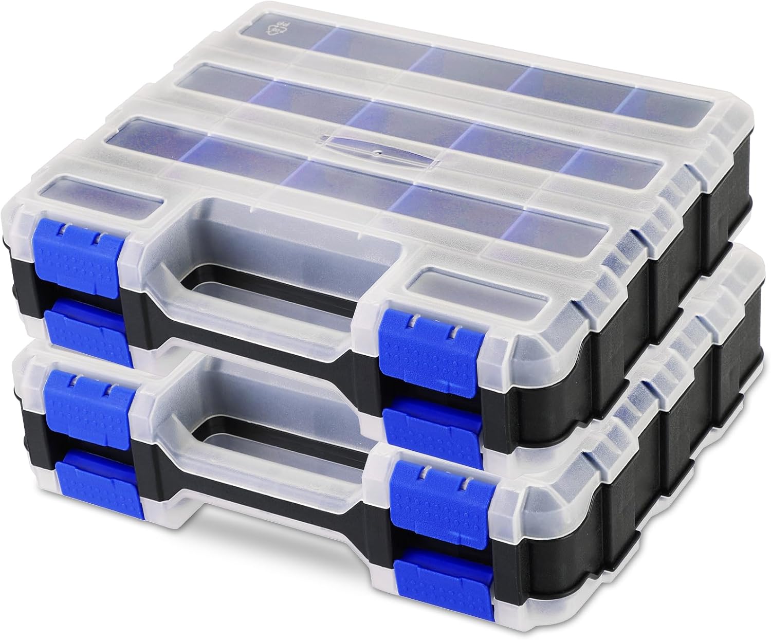 Small Parts Organizer 2 Pack | Storage Case Tools Box 34-Compartments Double Side Organizer Box with Removable Dividers for Small Hardware, Screws, Bolts, Nuts, Nails, Beads (Blue)