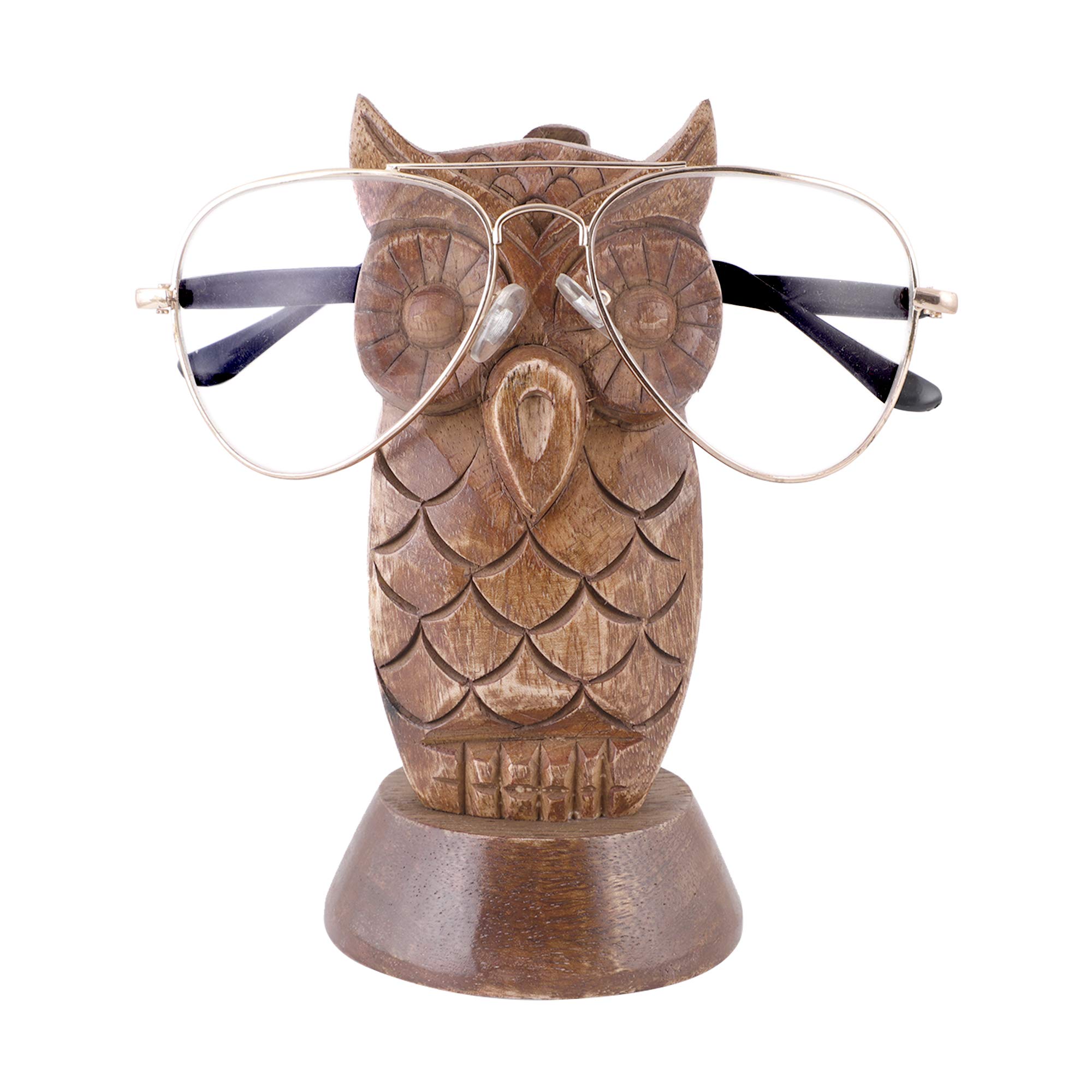 S.b.arts Brown Handcrafted Wooden Spectacle Eyeglasses Holder Owl Shaped Eyewear Retainer-Sunglasses Holder Display Stand, Spectacle Specs Stand- Optical Glass Accesories, Home Office Desk Decor(Brown)