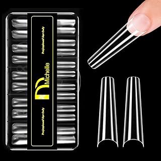 Michelle Coffin False Nails Tips 504pcs Long Coffin Press on Nails Pre-shape Fake Gel Nail Tips for Half Cover Acrylic Nails False Nails with 12 Sizes For Nail Extension Home DIY Nail Salon Gelly Tips