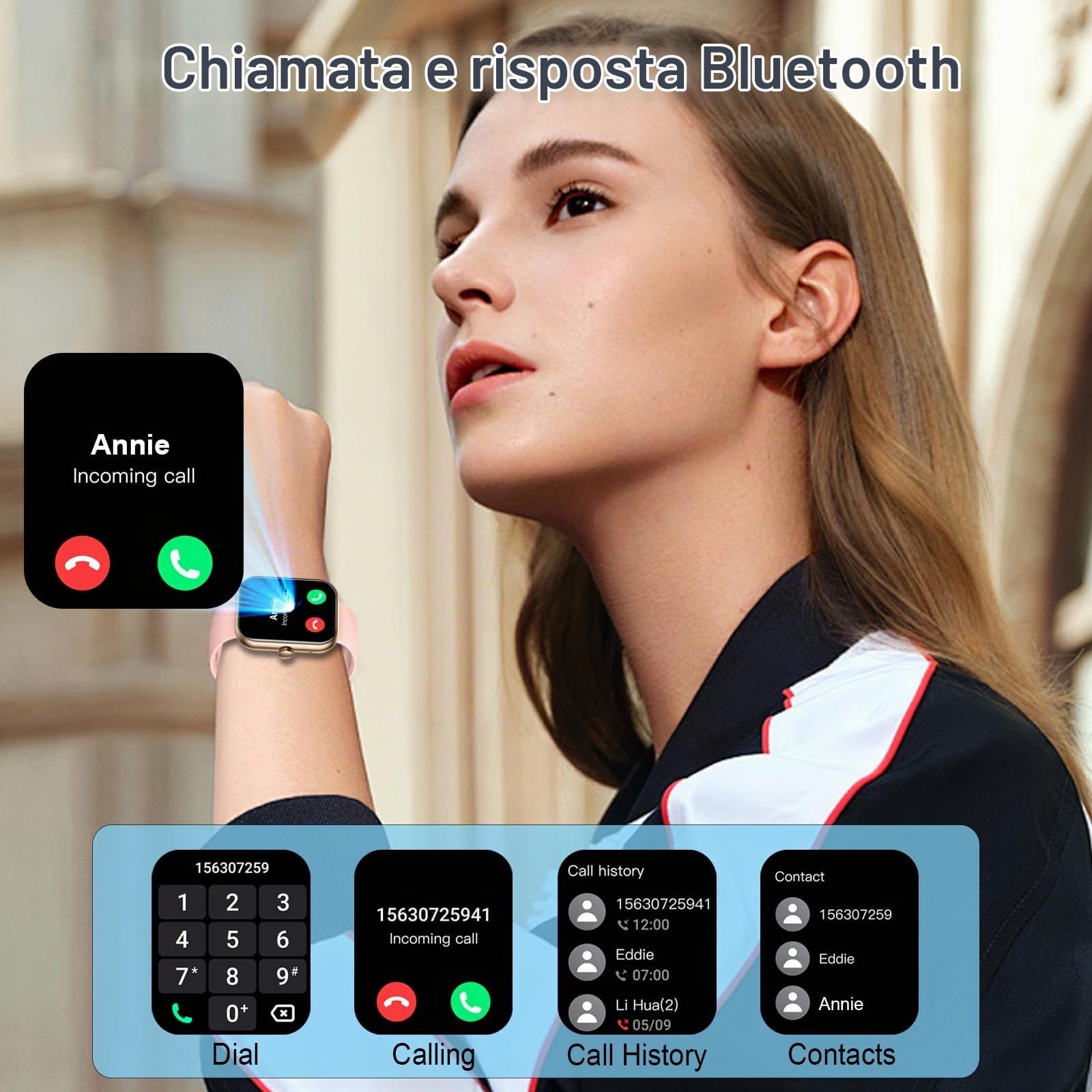 Fempoin Smartwatch Uomo Donna, 1.96" Orologio Smartwatch con Effettua/Risposta Chiamate, 100+ Sportive Fitness Tracker con Cardiofrequenzimetro Sonno Contapassi, Impermeabil IP68 Smart Watch Oro Rosa
