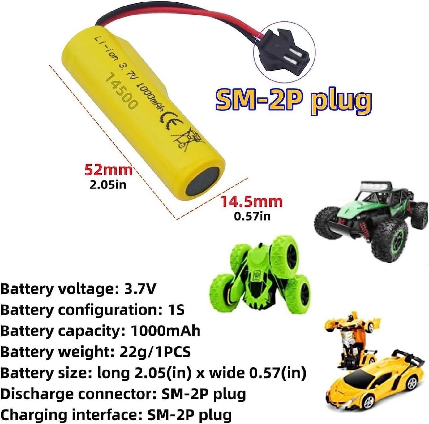 3PCS 3.7V 1000mAh Li-ion Battery with USB Charging Cable for TB202 TB201 TM201 TM202 TC141 DE35 DE38 DE40 DE50 RC Stunt Car RC Remote Control Car RC Rolling Car Spare Batteries
