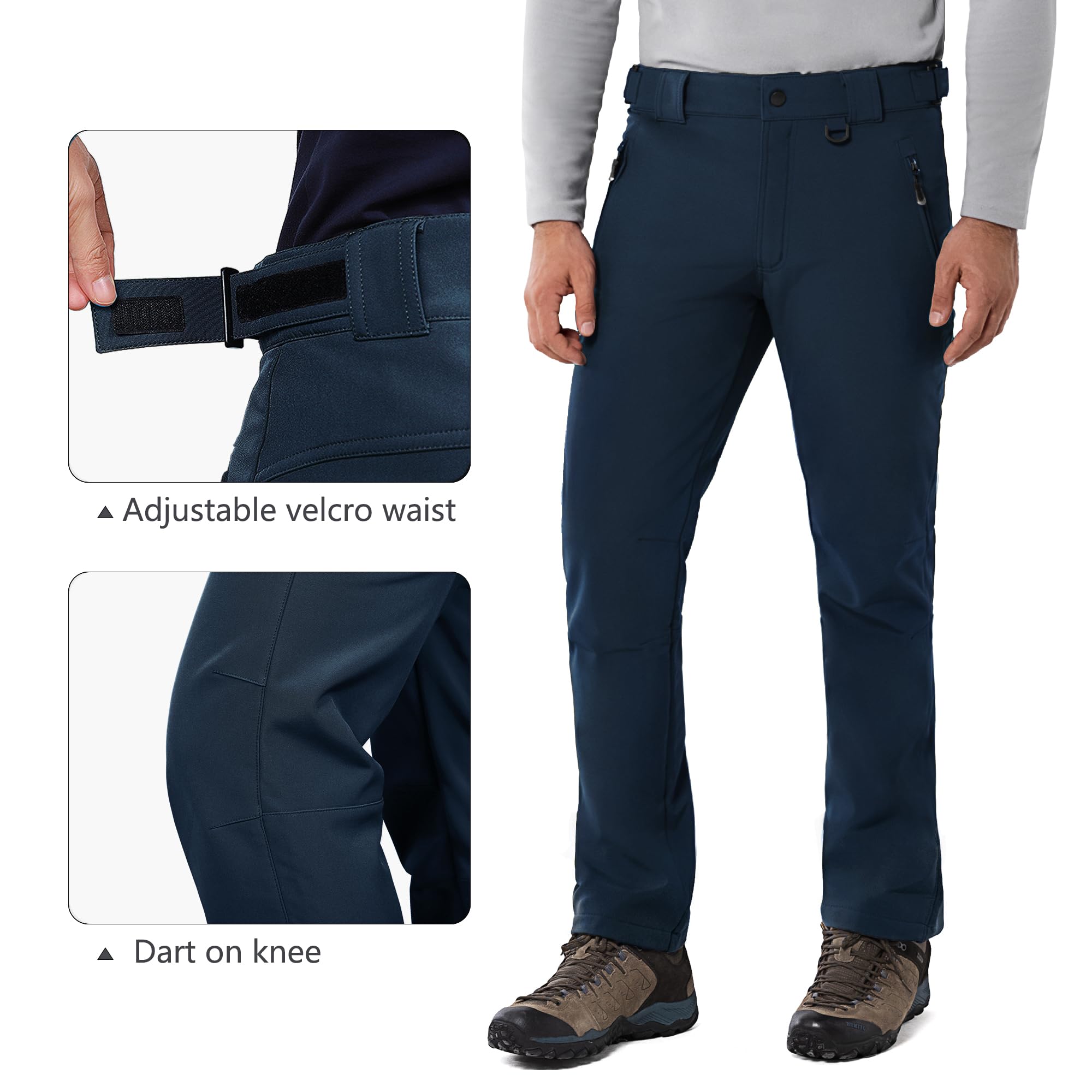 33,000ft Pantalon d'extérieur softshell pour homme - Imperméable - Coupe-vent - Pantalon de ski - Doublure polaire chaude - Pantalon de travail - Pantalon de trekking - Pantalon de randonnée, bleu