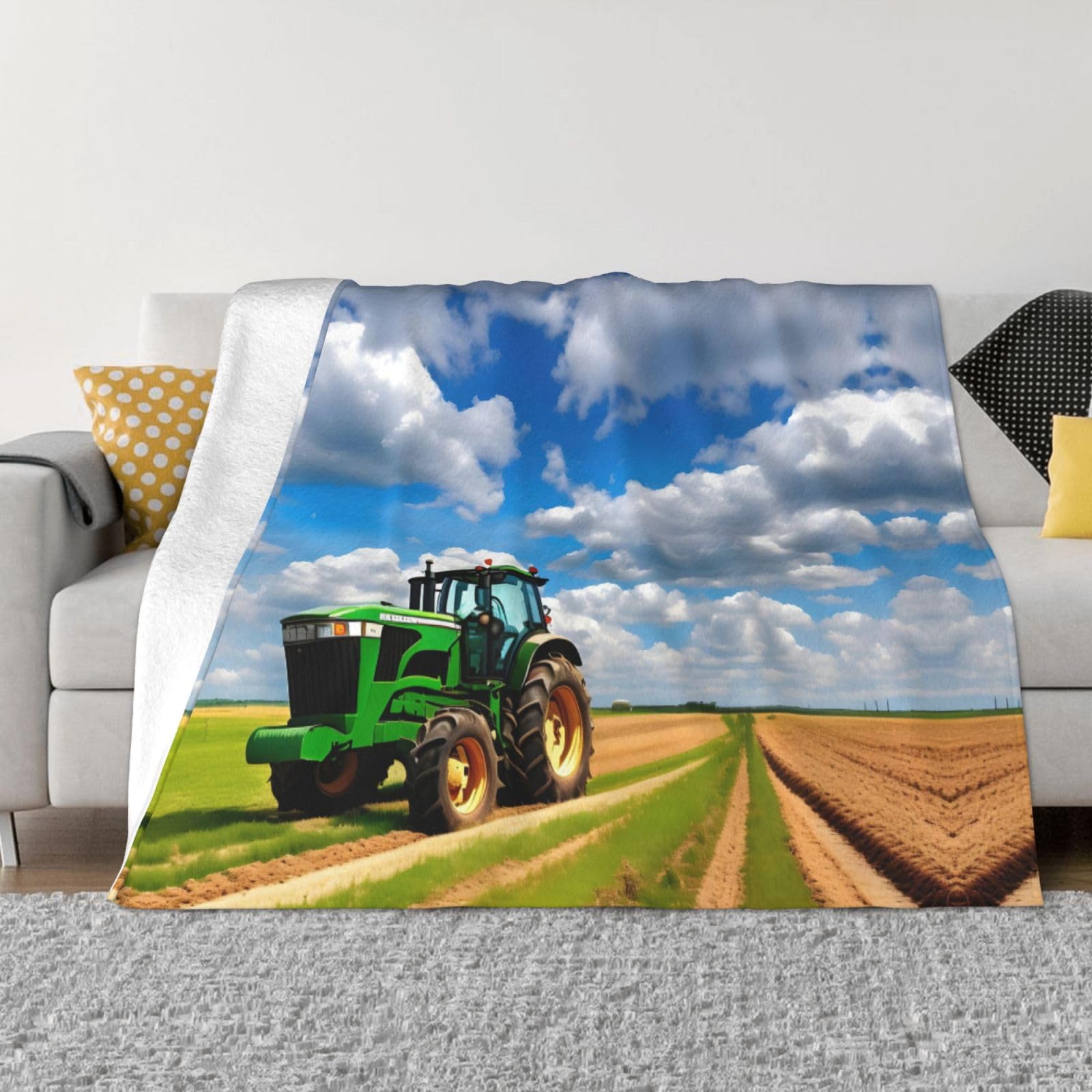 Couverture flanelle tracteur ciel bleu jeté de lit doux OdDdot