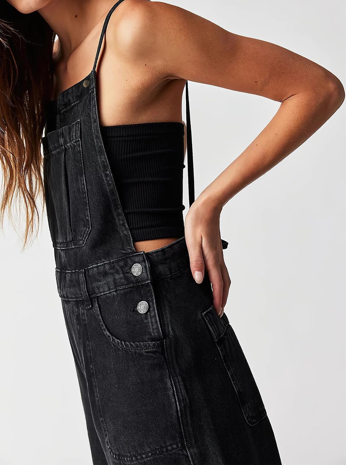 ebossy Women's Adjustable Spaghetti Strap Bib Overalls Casual Loose Wide Leg Capri Jean Jumpsuit - Image 4