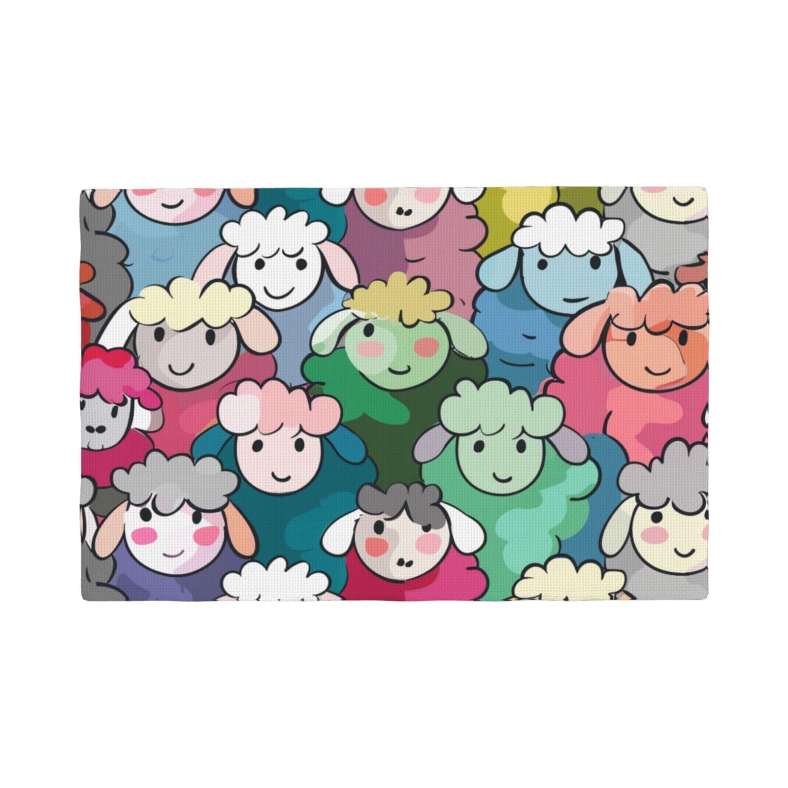 Cute colorful sheep cartoon pattern Print Placemats Set, Heat Resistant Washable Placemat 12x18in Table Mats for Party Kitchen Dining Table Decoration Indoor Outdoor, Six Piece