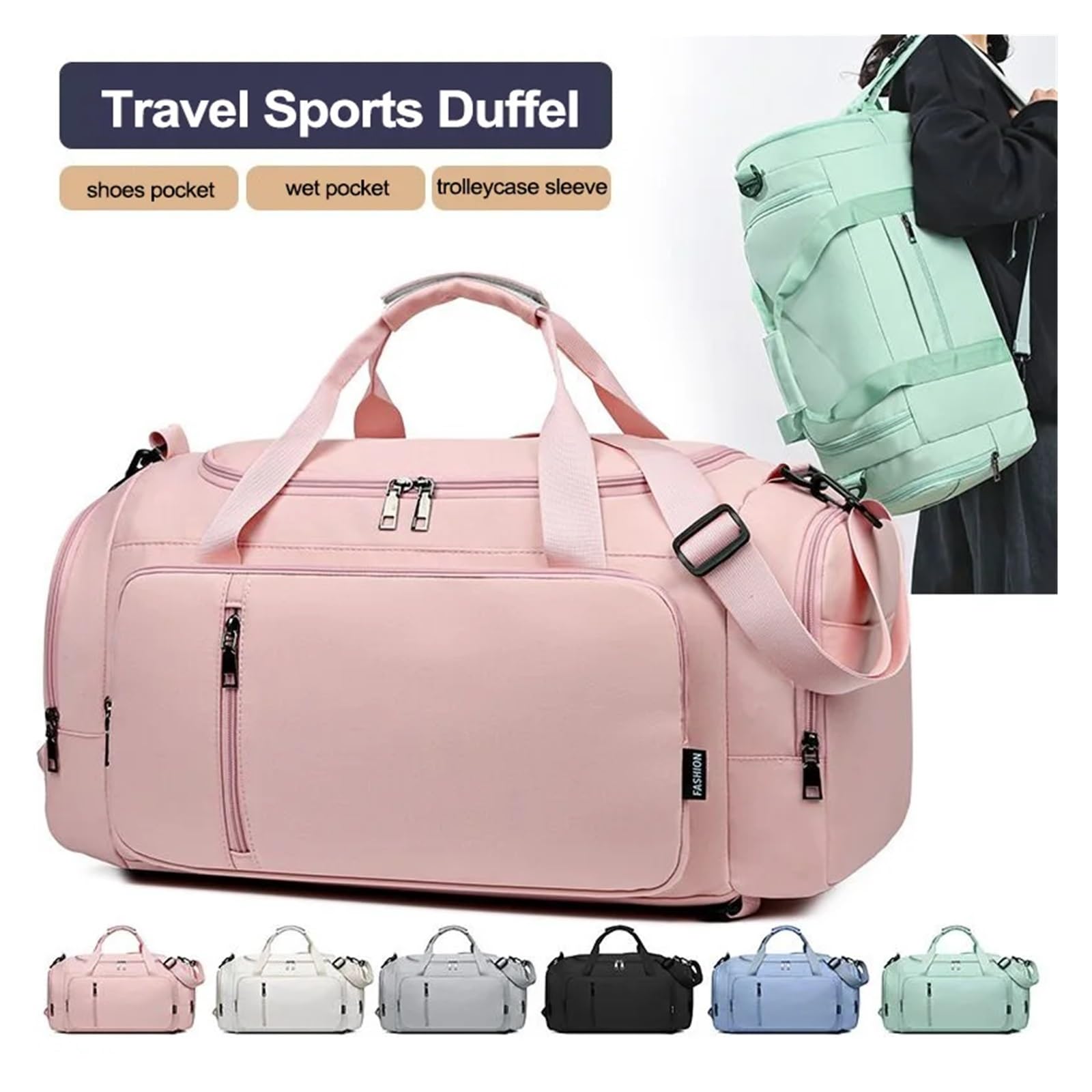 SCRUBY Torba podróżna na siłownię fitness torebka sportowa kobiety mężczyźni suche mokre buty kieszeń na jedno ramię crossbody pływanie joga plecak torba sportowa, NIEBIESKI, Jeden rozmiar