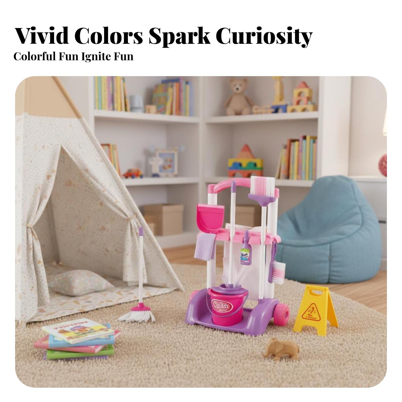 Set Attrezzi Pulizia Bambini Scopa Paletta Secchio Carrello Materiale Durevole Sviluppo Responsabilità Adatto a Bambini Casa Gioco , 66735 Set Rosa