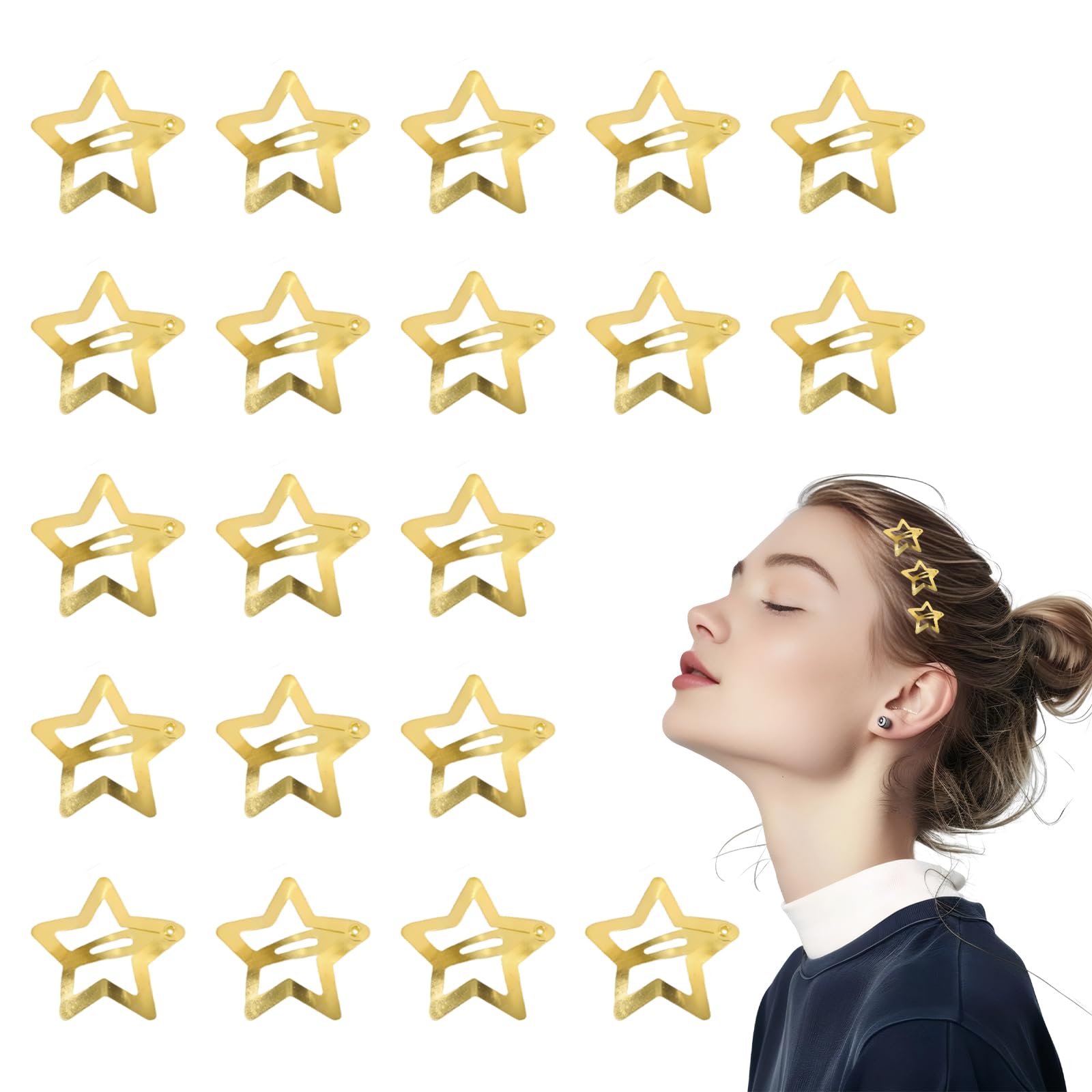 Huoflame Stern Haarspangen 20 Stück – Metall BB Clips in Gold & Silber – Y2K Haarschmuck für Damen & Mädchen – Kawaii Haarspange für Alltag, Party & Festival Looks (Gold)