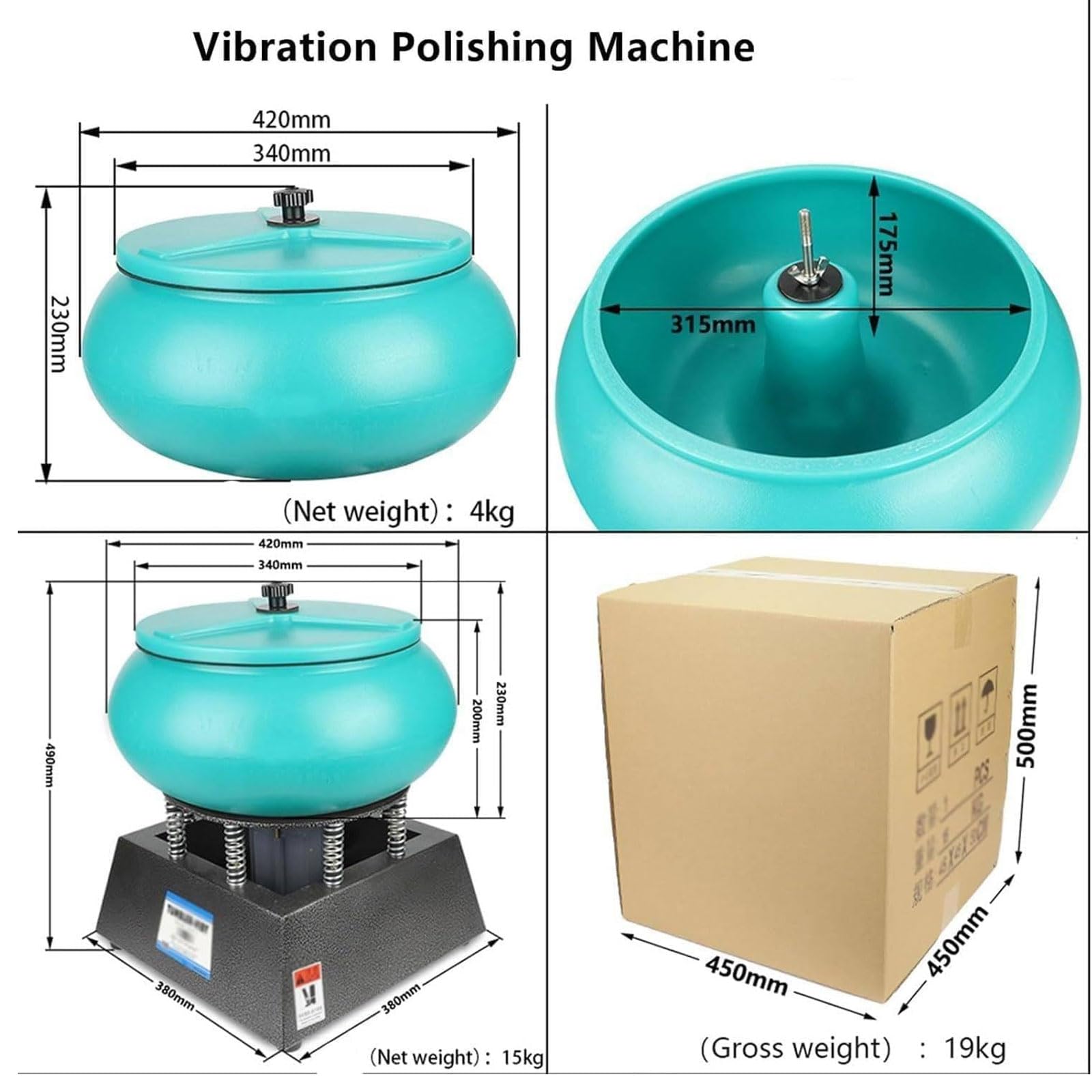 JOSBY Polisseuse vibrante 12 L, polisseuse vibrante 17 Pouces, Tambour de Polissage Vibrant 250 W, kit de Polissage Professionnel, Accessoires de Bijouterie, pour Le meulage de la Surface des pièces