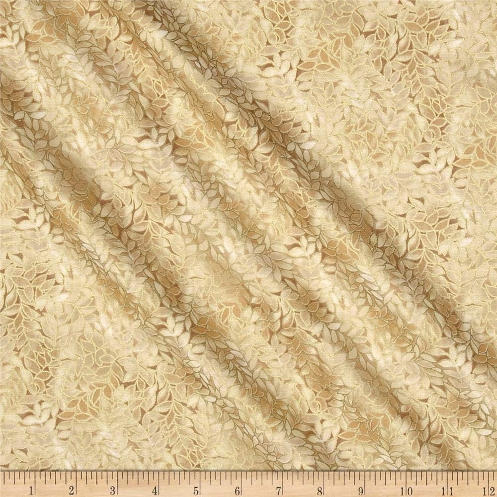 Blank Quilting 0554758 Honeystone Hill Leaf Allover Metallic Straw Fabric by the Yard