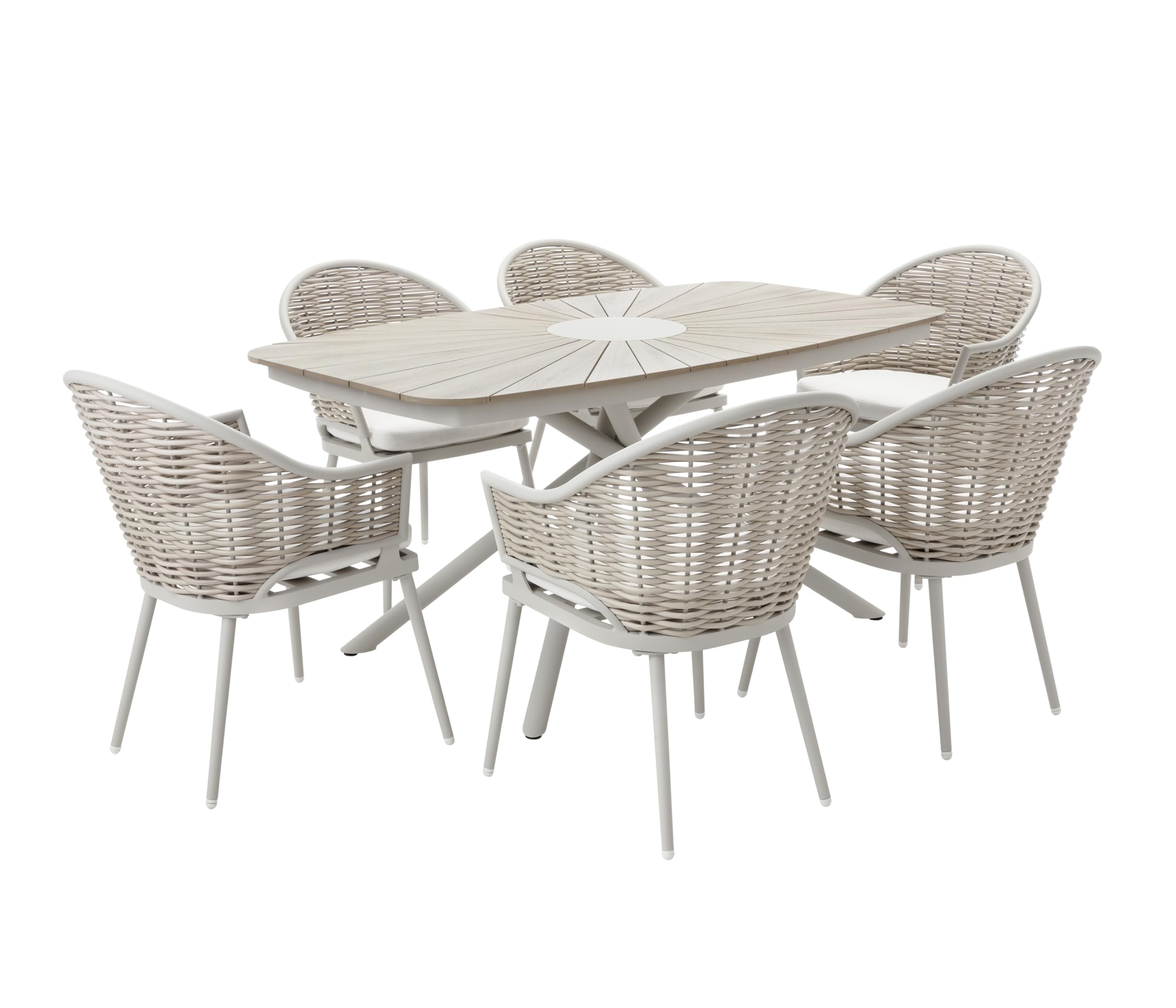Dehner Gartentisch Barcelona, bis zu 6 Sitzplätze, 160 x 76 x 90 cm, Metall/Kunststoff, Hellbraun/Natur