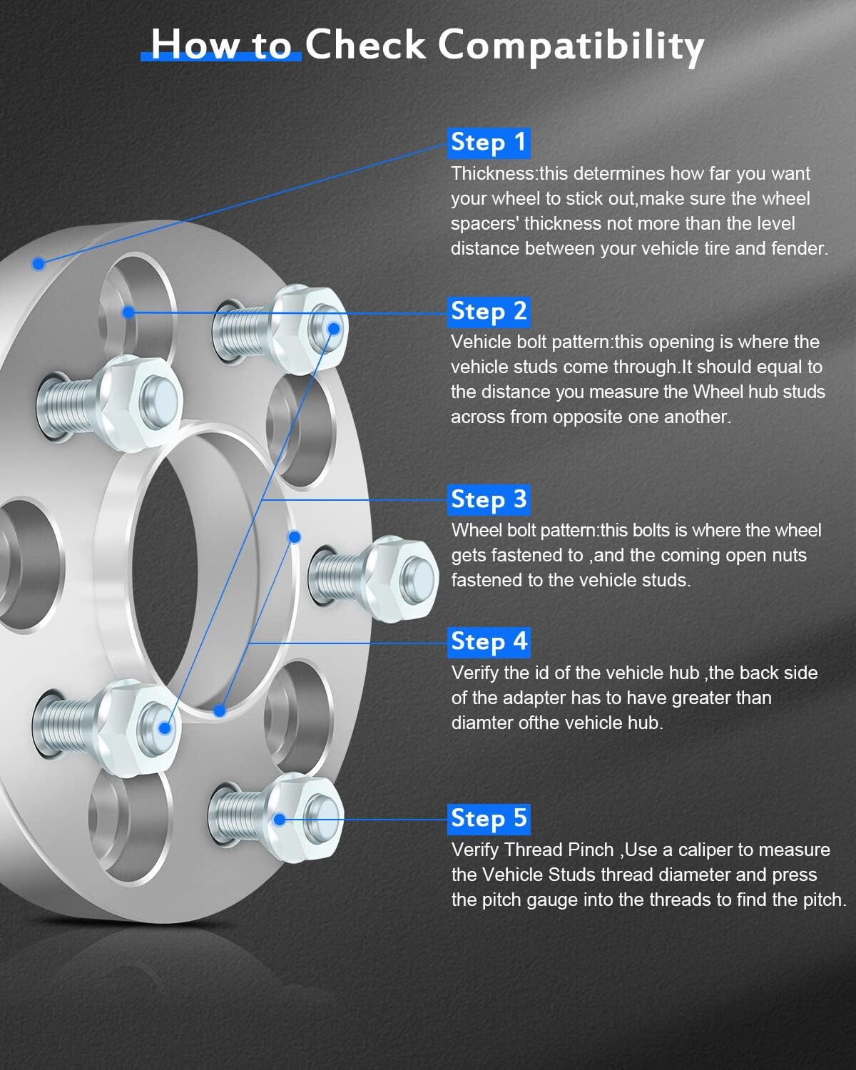 ECCPP 4PCS 1" 5 Lug Hubcentric Wheel Spacers 5x4.75 to 5x4.75 for 1982-2002 for Chevrolet Camaro| 1980-1989 for Chevrolet Caprice| 1988-2013 for Chevrolet Corvette| 1959-1970 for Chevrolet Impala - Image 3