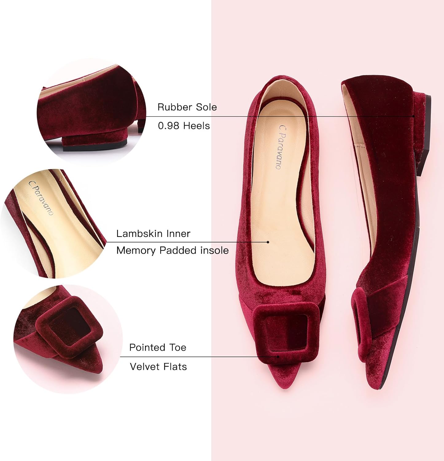 C.Paravano Velvet Flats | Women's Pointed Toe Shoes | Dressy Flats for Women | Designer Shoes - Image 4