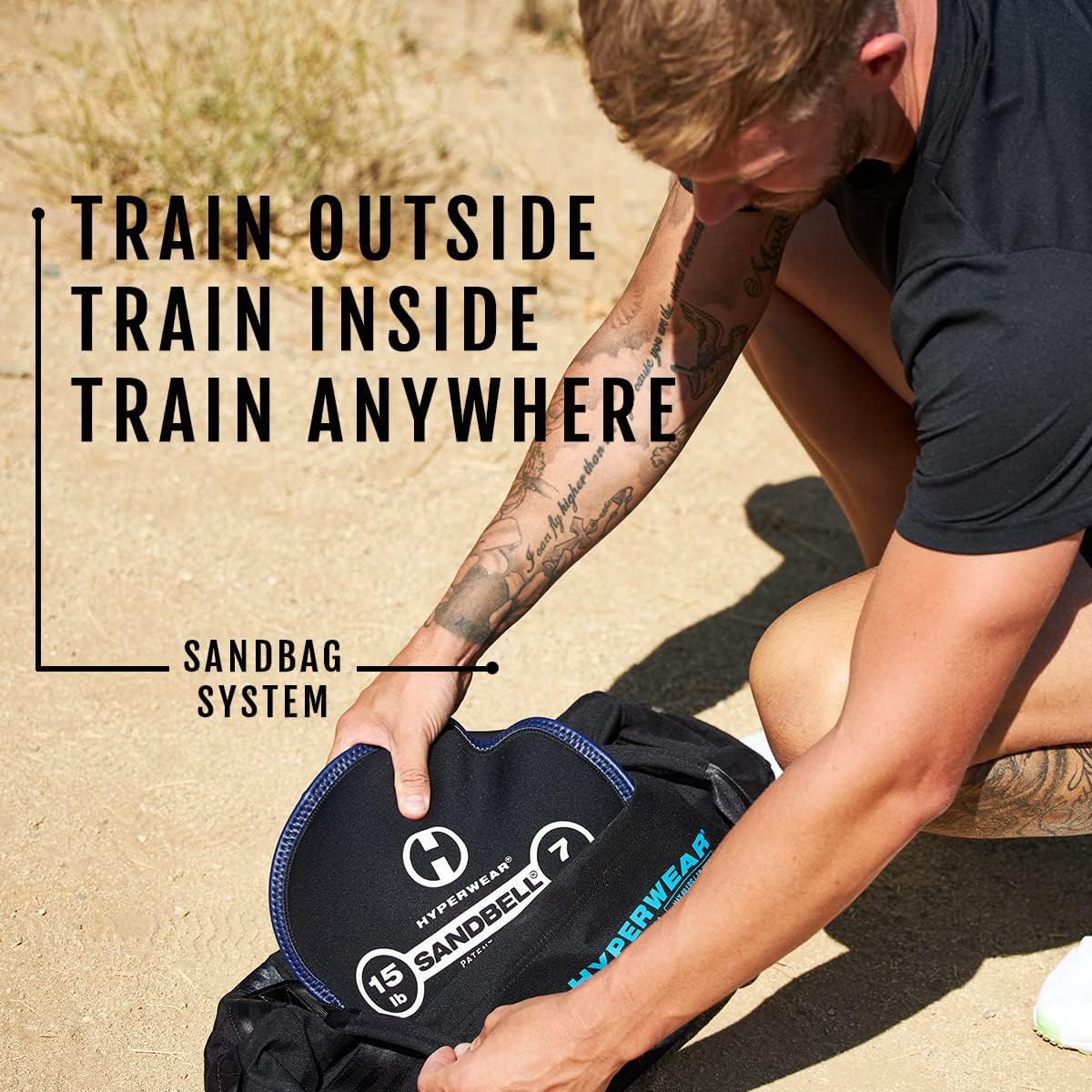 HYPERWEAR Adjustable Sandbag System, Heavy-Duty with Handles & Pre-Filled SandBell Filler Sandbags (25, 40, 80, 160 lbs)