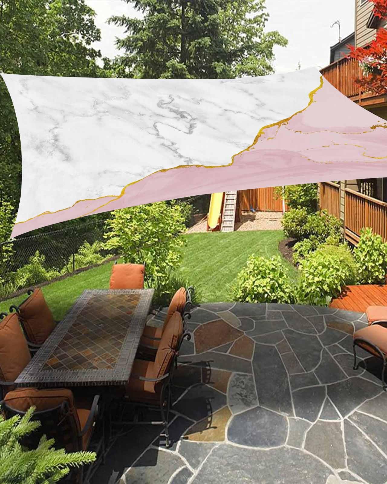 Boanket Sun Shade Sail 12' x 16', Pink Marble Sun Blocking Shades Privacy Outdoor Covering, Grey Ombre Modern Abstract Art Ink Painted Shade Cloth for Patio Deck Terrace Garden Lawns Beach Backyard
