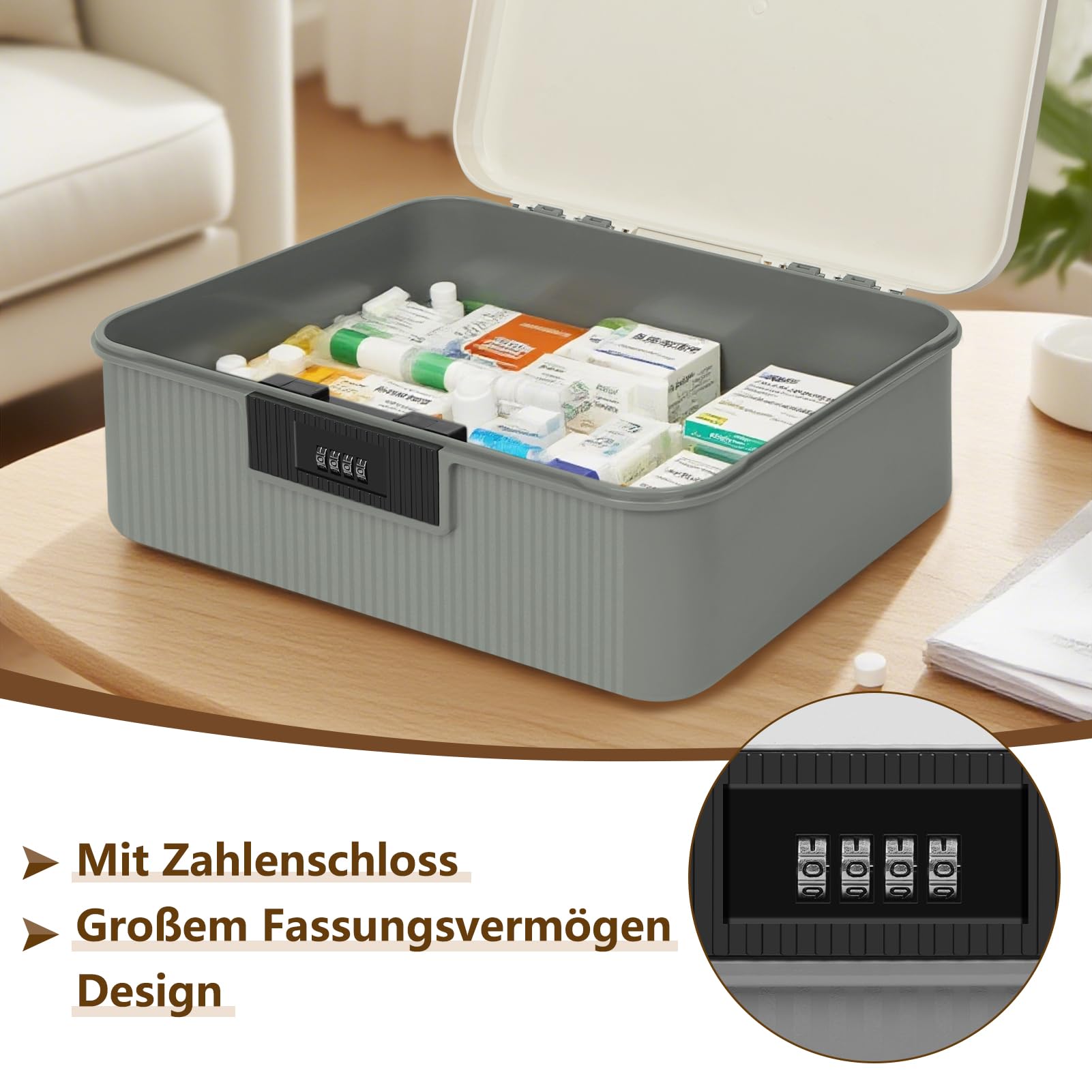 Serrure à combinaison à 2 couches en ABS, 34 x 29 x 12 cm, boîte de rangement verrouillable pour casier de bureau, téléphones portables, médicaments, collations, bonbons, coffre-fort personnel