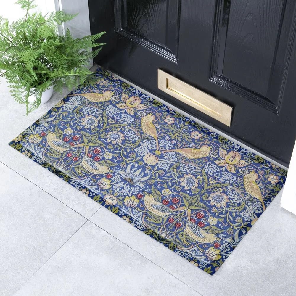 Artsy Mats William Morris Strawberry Thief Pattern - Decorative Heavy Duty Doormats - Washable Non Slip Mats, 70x40cm