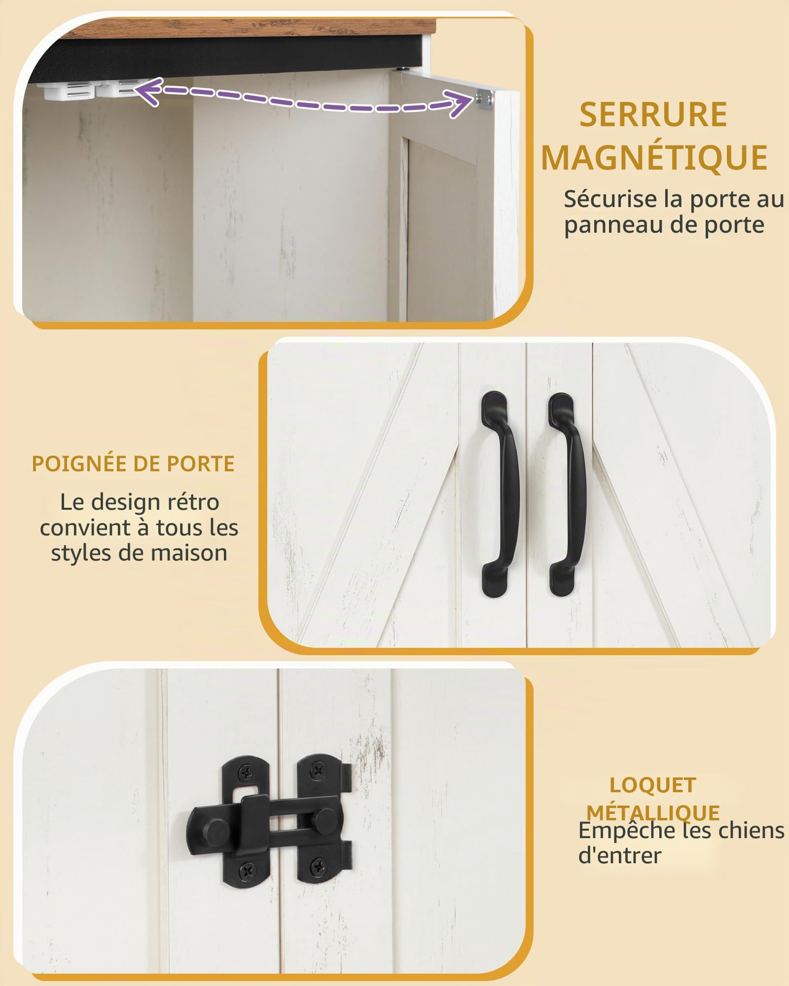Hzuaneri Meuble Litiere Chat, 82 × 70 × 90 cm, Maison de Toilette Chat Dissimulant, Prise Électrique et Serrure, Convient aux Bacs Litiere Chat Autonettoyante, Marron Rustique et Blanc CB86114XEU