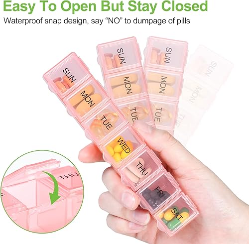 Miniatura 4 de Paquete de 4 pastilleros semanales, pastilleros de 7 días, pastillero diario de viaje, organizador de medicamentos portátil y planificador con