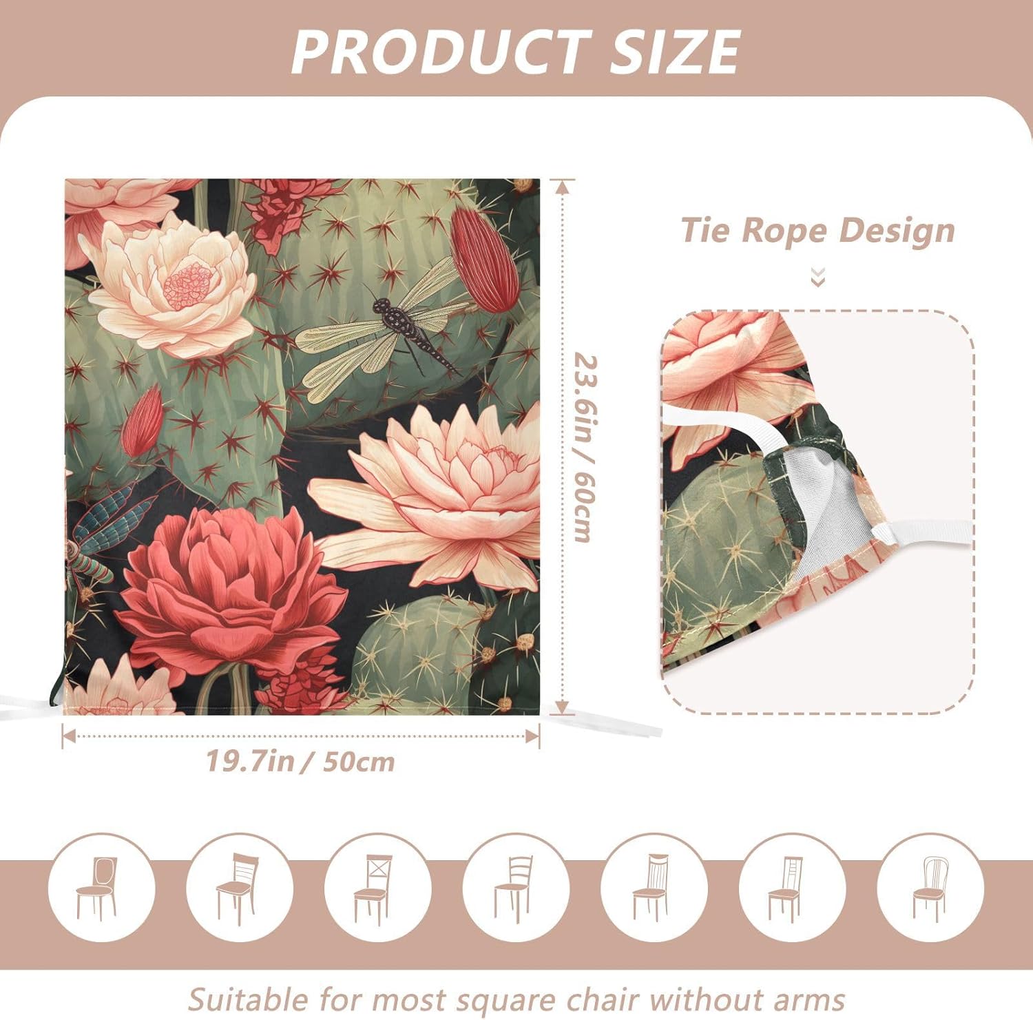 ALAZA Cactuses Dragonfly Chair Back Cover Set of 6, Washable Reusable Removable Chair Slipcovers Decorative Chair Cover for Home Kitchen Wedding Party