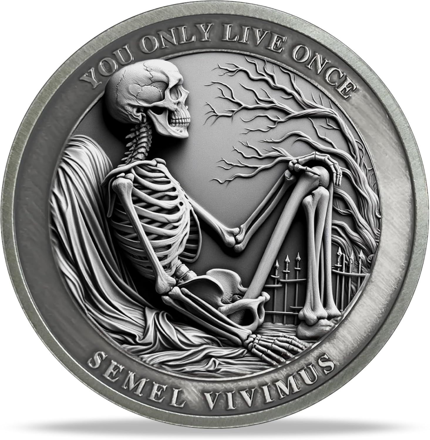 AtSKnSK Memento Mori Coin Momento Mori Coin Skull Coin Stoic Gifts Memento Mori Calendar Living Memento Mori Amor Fati Coin (Memento Mori Coin - 2)