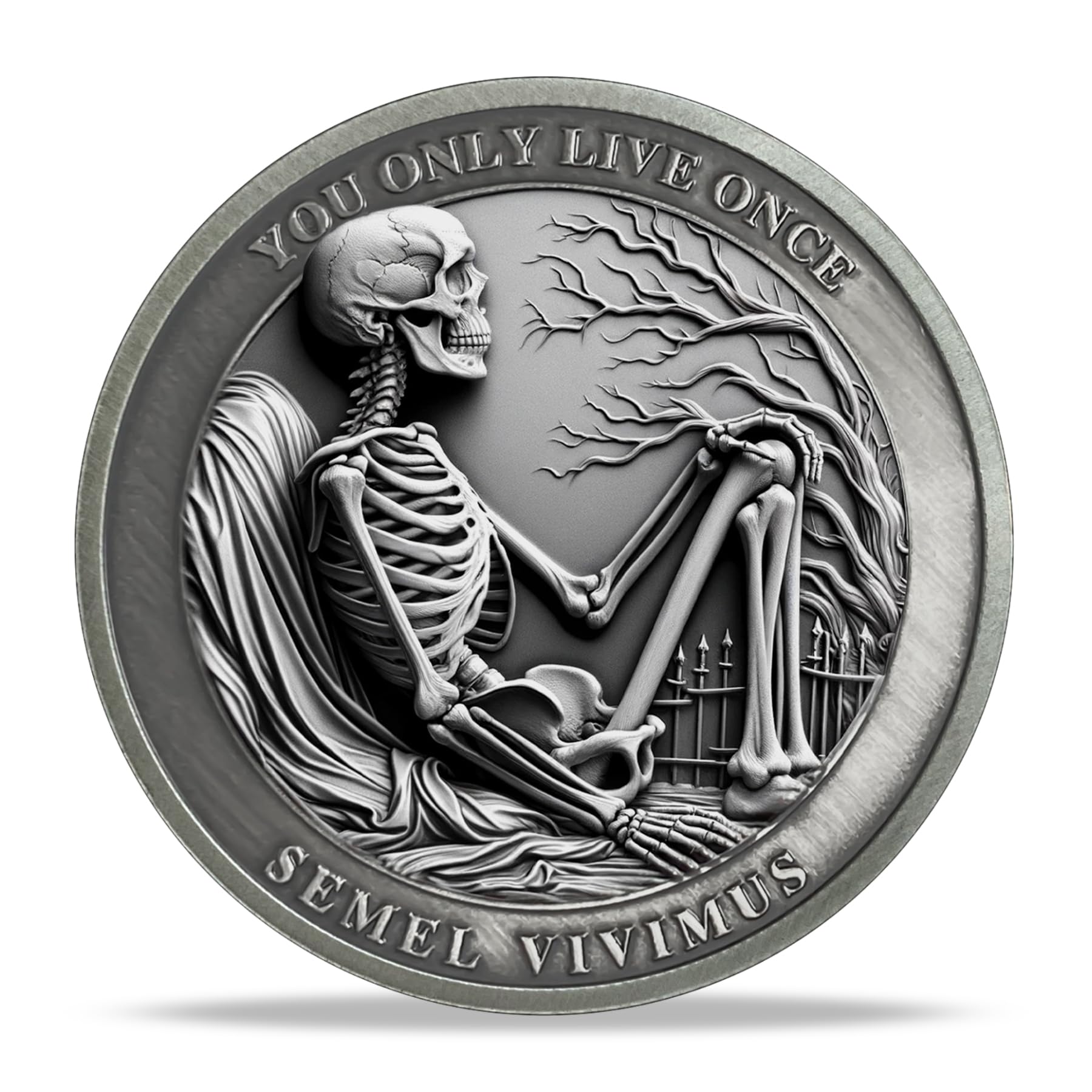AtSKnSK Memento Mori Moneda Man vive solo una vez Calavera Moneda Desafío Moneda Regalo Genial con Tema Estoico Medallón Chip Regalo Estoico Regalo para Mujeres Hombres
