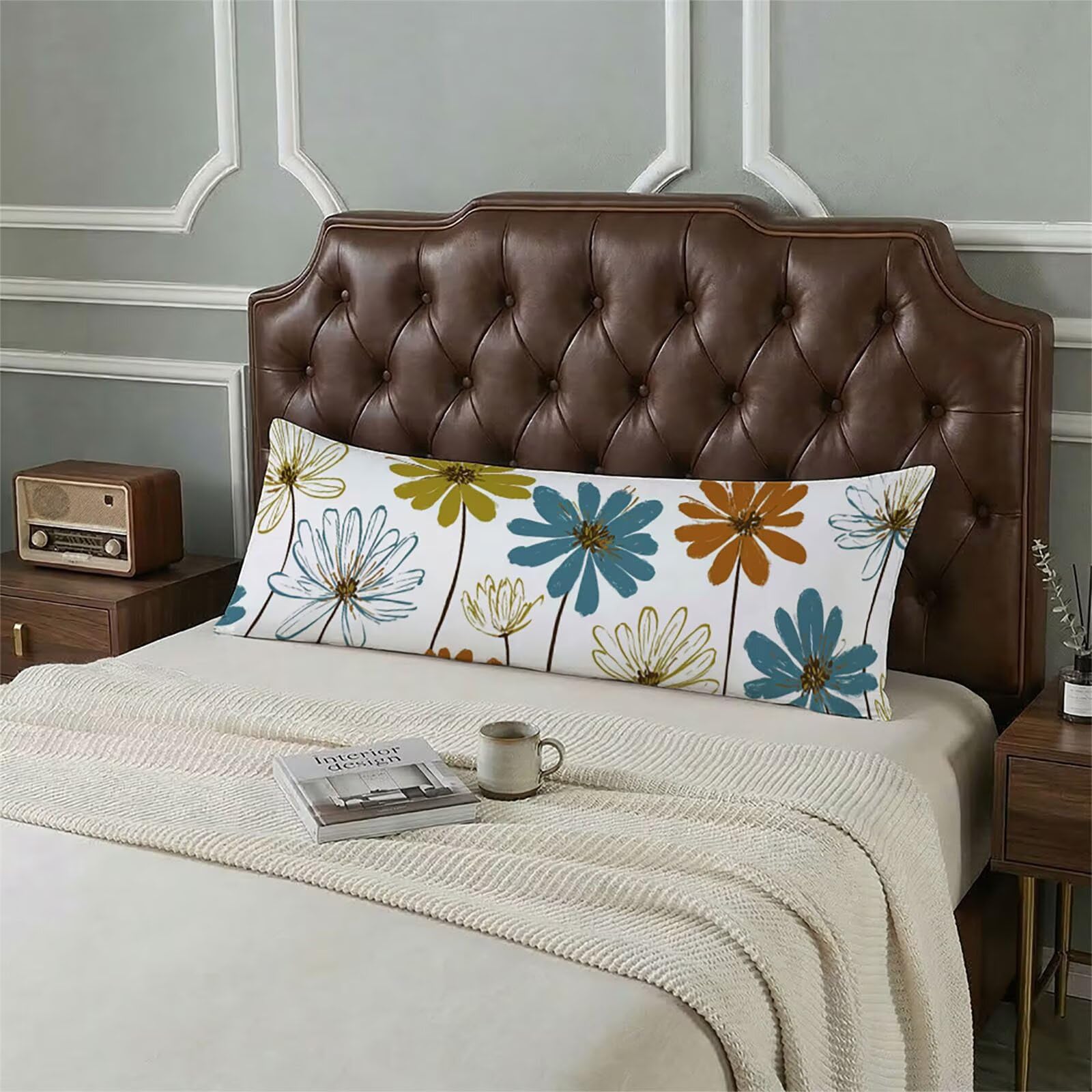 Funda de Almohada 180 cm Flores Protector Almohada 60x180cm Suave Terciopelo Funda Cojin, Blanco Pillow Case Transpirable, con Cierre de Cremallera Lateral Cushion Covers para Dormir de Lado bz-705