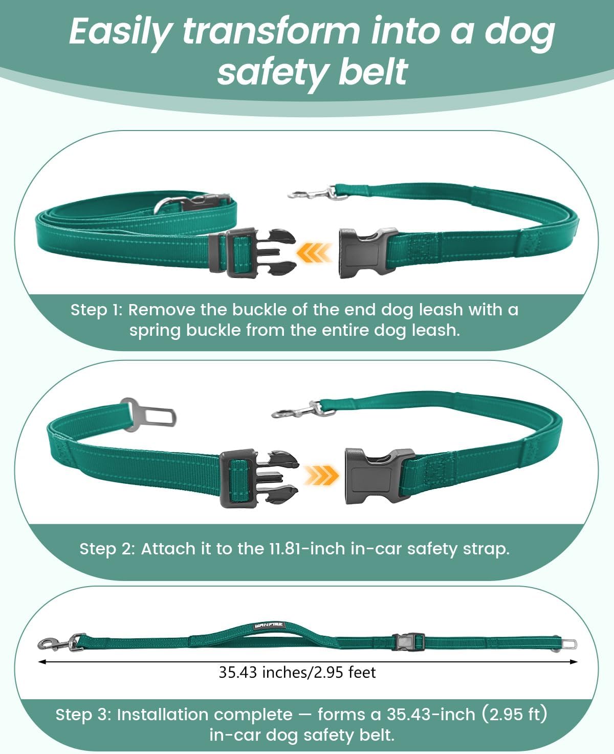 5.9-9.5 ft Hands-Free Dog Leash with Dog car Seatbelt x1，5.9-9.2 ft Hands-Free Leash with car Seatbelt x1