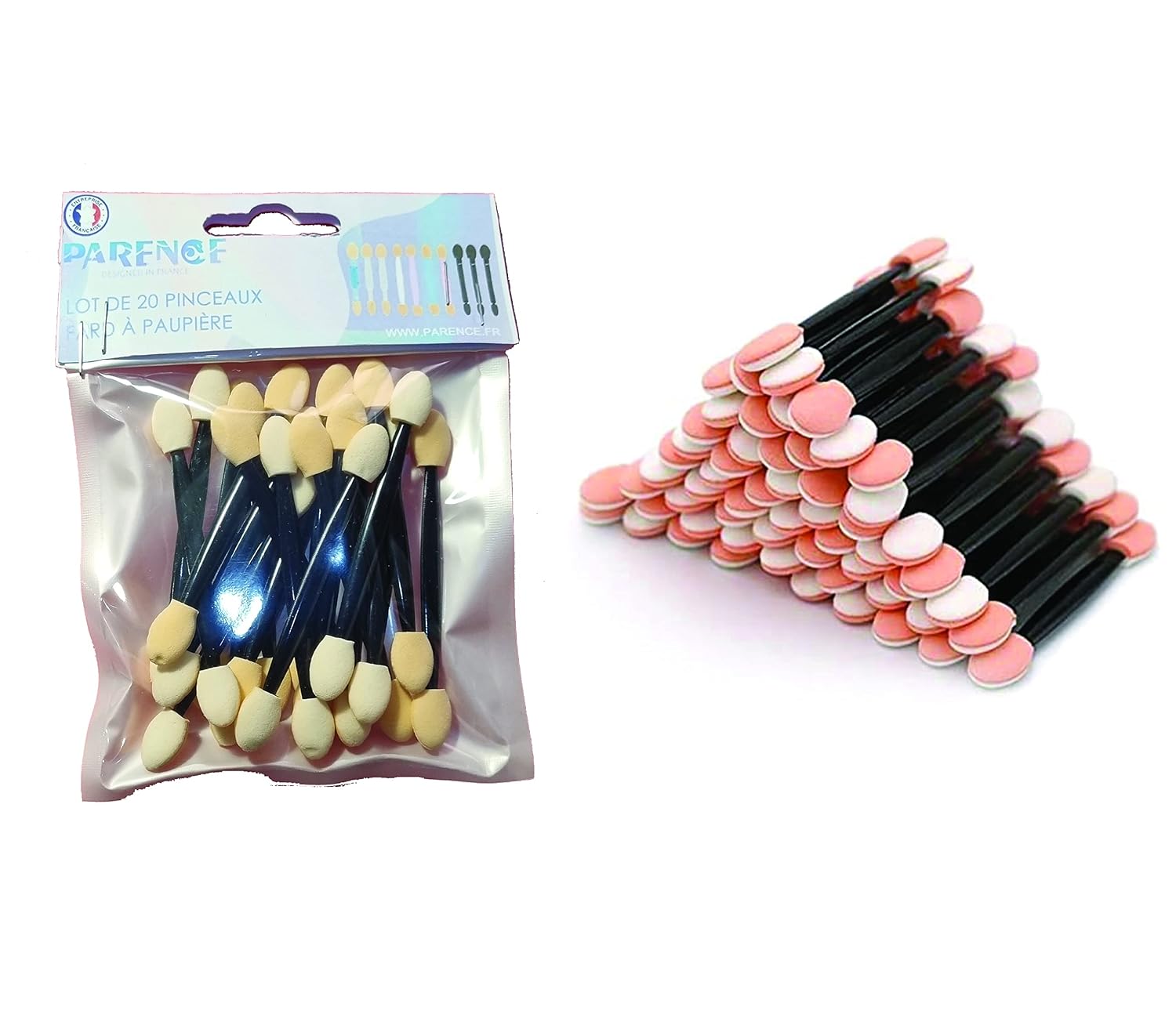 Pack of 20 Disposable Eyeshadow Brushes, Eye Shadow Makeup Tools, Double-Sided Sponge with Point, for Makeup Application 20 Brushes Black/Beige)