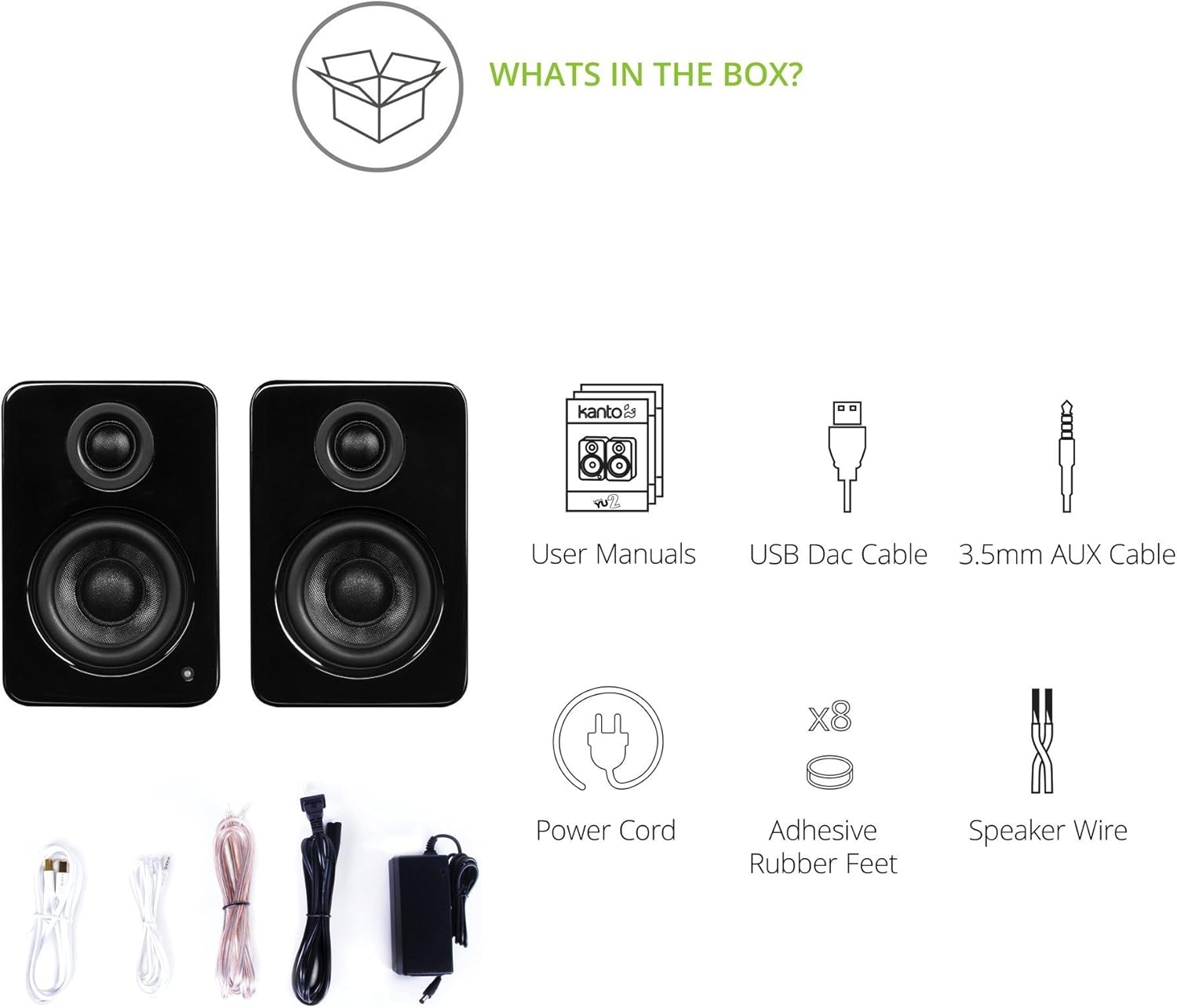 Kanto YU2 Powered Desktop Speakers - 3" Composite Driver, 3/4" Silk Dome Tweeter, Built-in USB DAC - Gloss Black (Renewed)