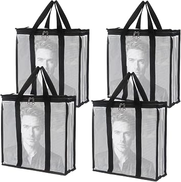 Klmnop 4 Pack Vinyl Record Storage Bag, Clear LP Vinyl Storage for 144 Albums, Dust Scratch Resistant Carry Bag with Zipper and Handle for Easy OrganizingClear