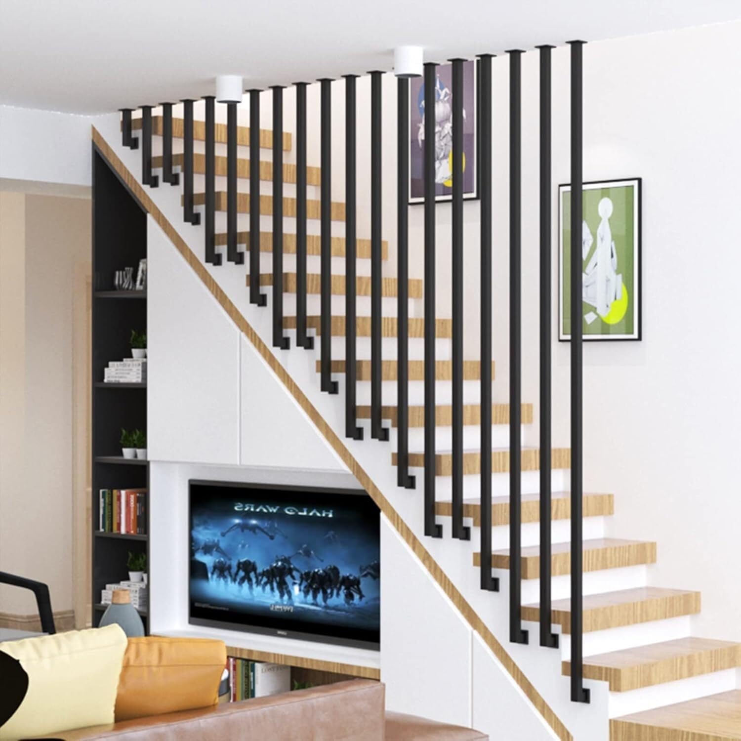 WaiDXn Square Tube Stair Railing, Modern L-shaped Handrail, Suitable For Corridors, Attics, And Staircases(4.3ft/130cm)