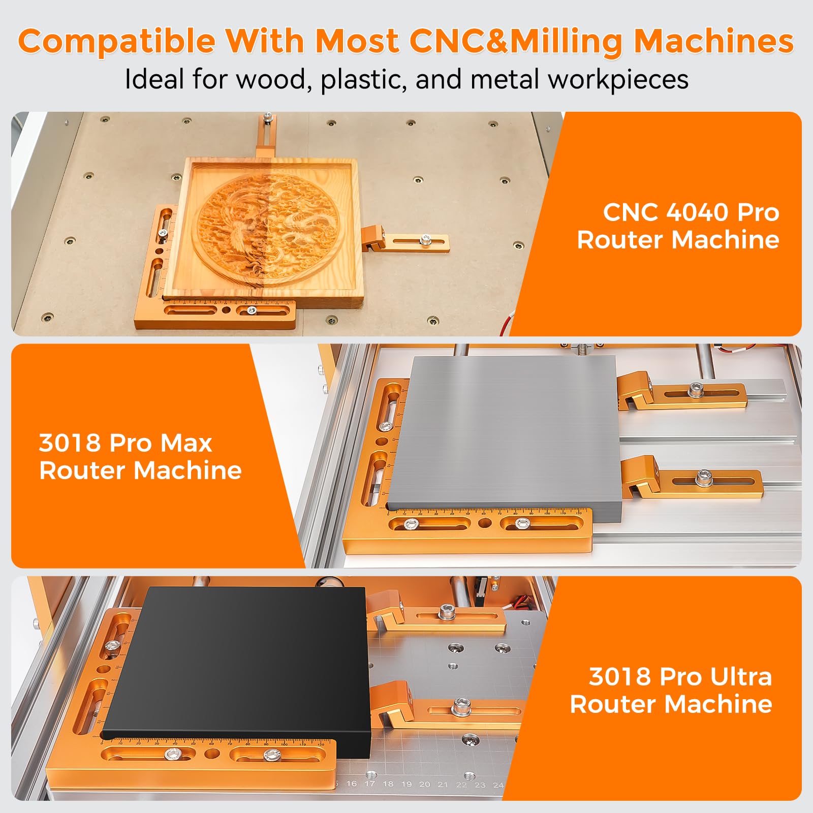 CNC-Werkstück-Positionierungsvorrichtung, CNC-Schraubstockklemmen für T-Nut und perforierte Tische – Holzbearbeitungsvorrichtung mit wiederholbarer Positionierung, Seitenklemmung, CNC-Bearbeitung