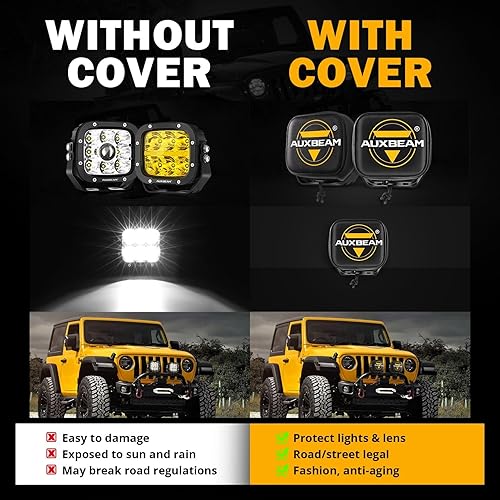 Miniatura 3 de Auxbeam Luces LED para todo terreno de 5 pulgadas con cubiertas de luz de cubo de cuero, cubiertas protectoras de niebla ámbar para todo terreno,