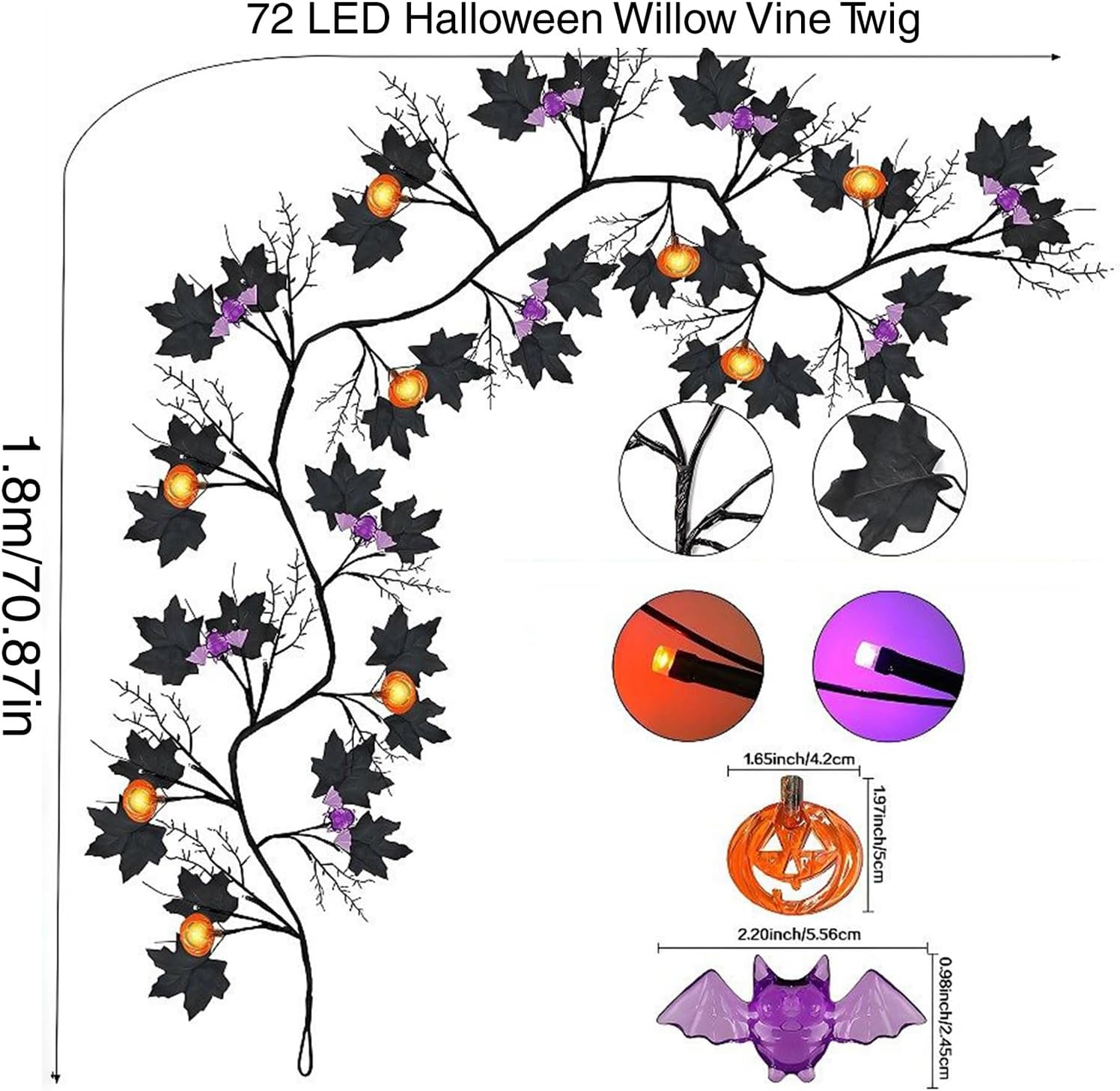 ハロウィンライト 屋内用 - LED ウィロウツリー ツイッグ 装飾ライト | 8モード 防水 電池式 ガーランド 装飾 バルコニー
