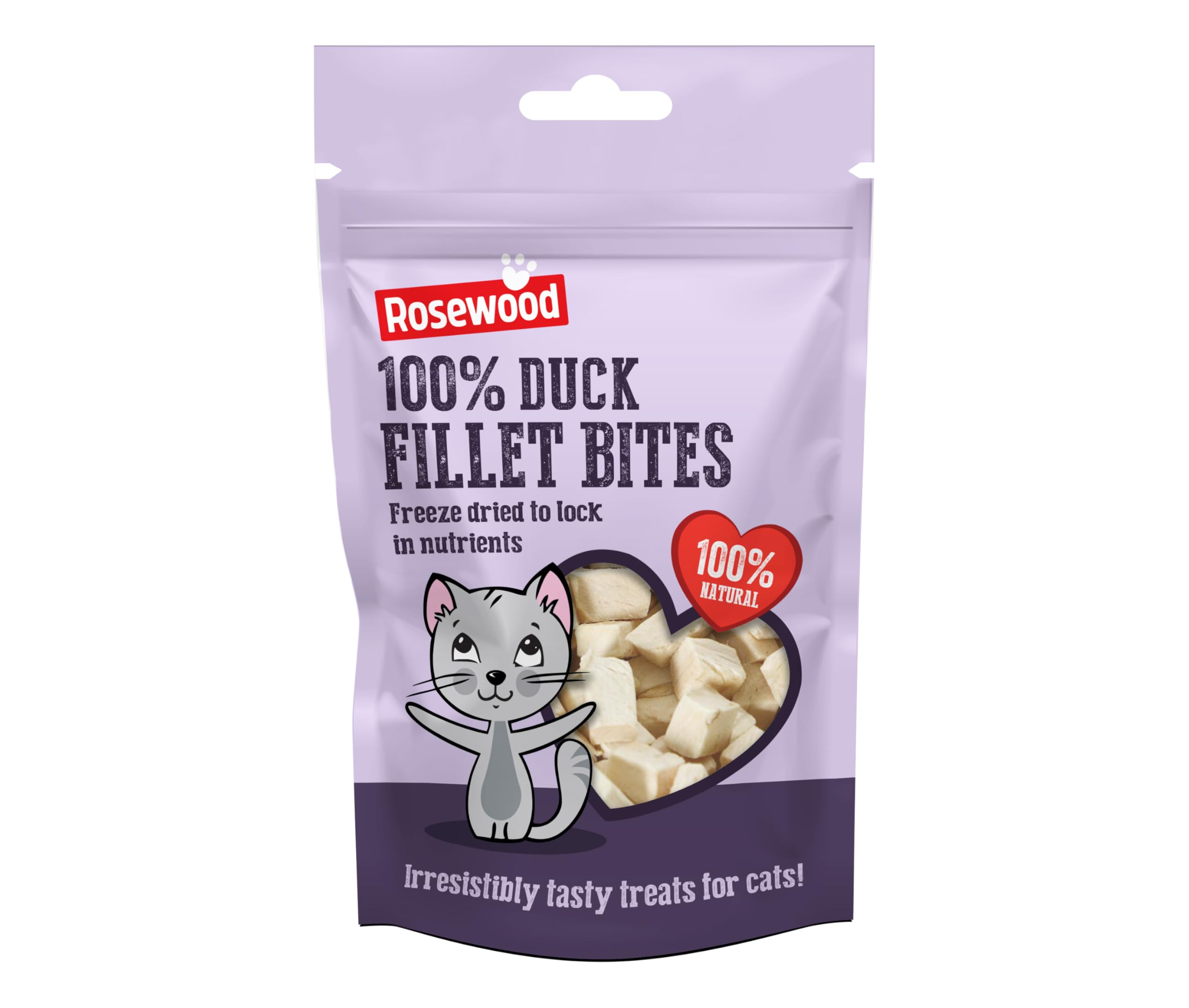 Rosewood Freeze Dried Duck Bites for Cats, All Natural Duck Fillet, Small, Bite-Sized Cat Treats, Grain-Free