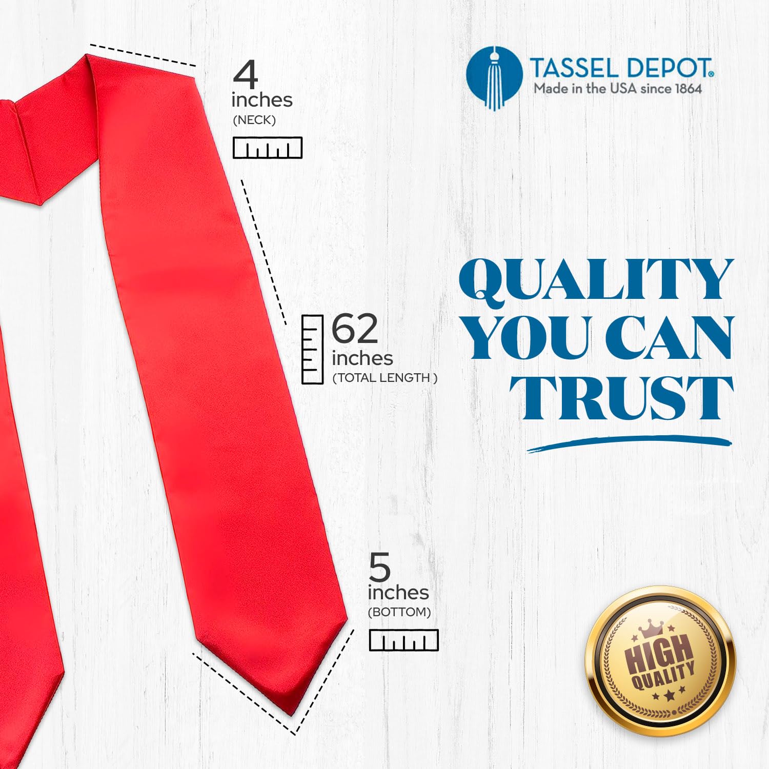 Tassel Depot Unisex Graduation Stole - Made in the USA - 62 Inches - 11 Colors Available - Royal