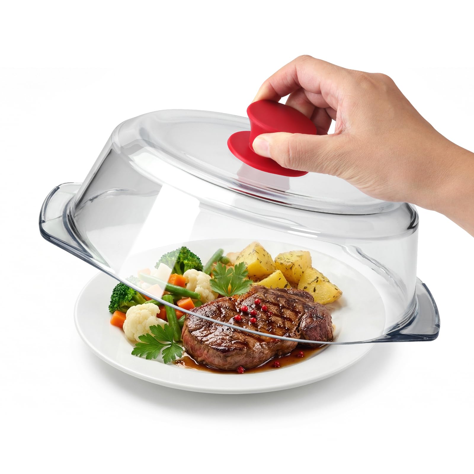 Photo 1 of [Upgrade] FikaNook Glass Microwave Splatter Cover for Food with Silicone Handle & Ceramic Screw, 100% Food Grade, BPA Free, Dishwasher Safe