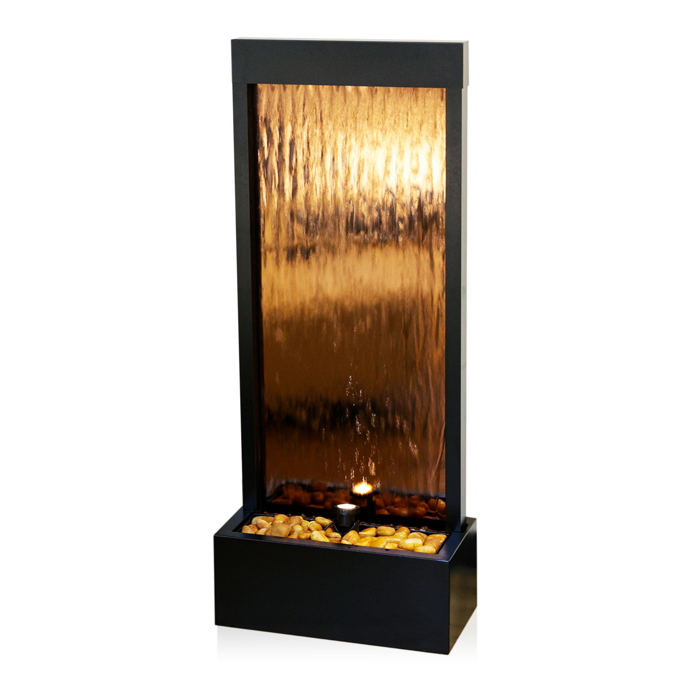 Alpine Corporation - Mirror Waterfall Fountain with Stones & Lights - Zen Indoor/Outdoor Decor for Office, Living Room, Patio, Entryway - 48 Inches (Bronze)