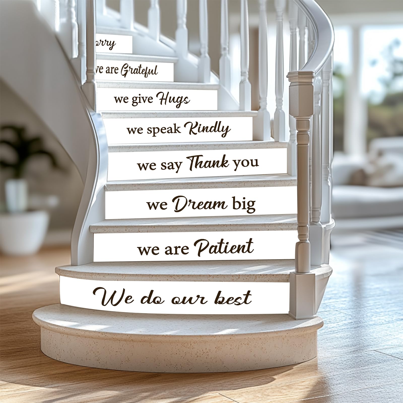 PLIGREAT 15 Bandes Adhésives pour Contremarches D'Escalier avec Texte Familial Stickers Adhésifs pour Escaliers (18x100cm) Vinyle Autocollant Citations Familiales Créatives Décoration Murale