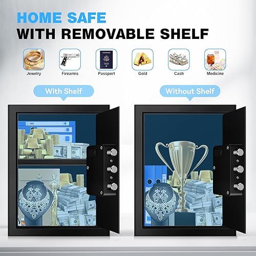 Miniatura 5 de Caja de seguridad ignífuga de 2.2 pies cúbicos para el hogar, caja de seguridad de acero para oficina y seguridad del hogar, teclado electrónico