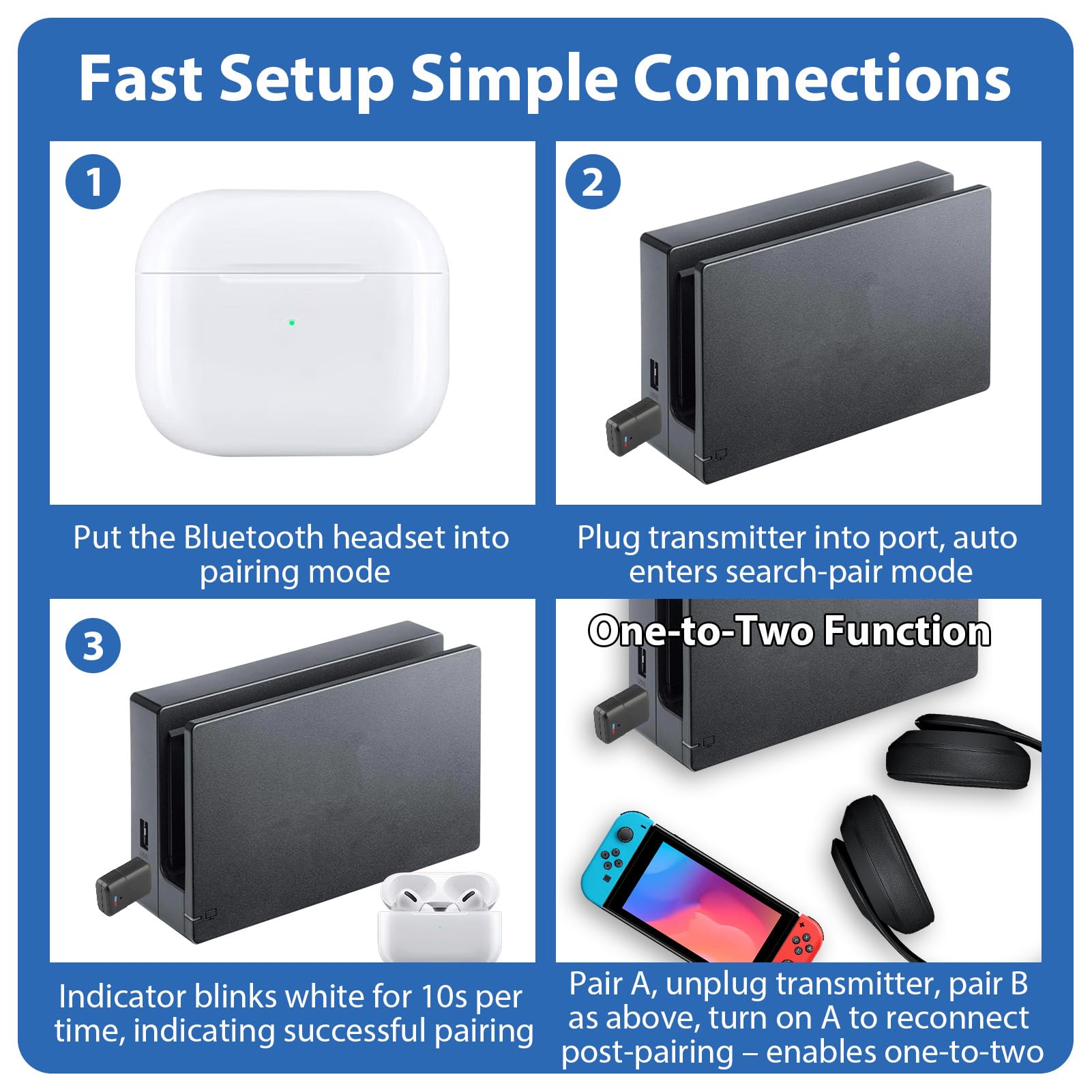 Adaptateur Bluetooth 5.3 USB pour PS5 PS4 PC Switch Mac Dongle Double Appairage Faible Latence Clé émetteur Audio sans Fil pour Macos Manette Windows Casque Enceinte