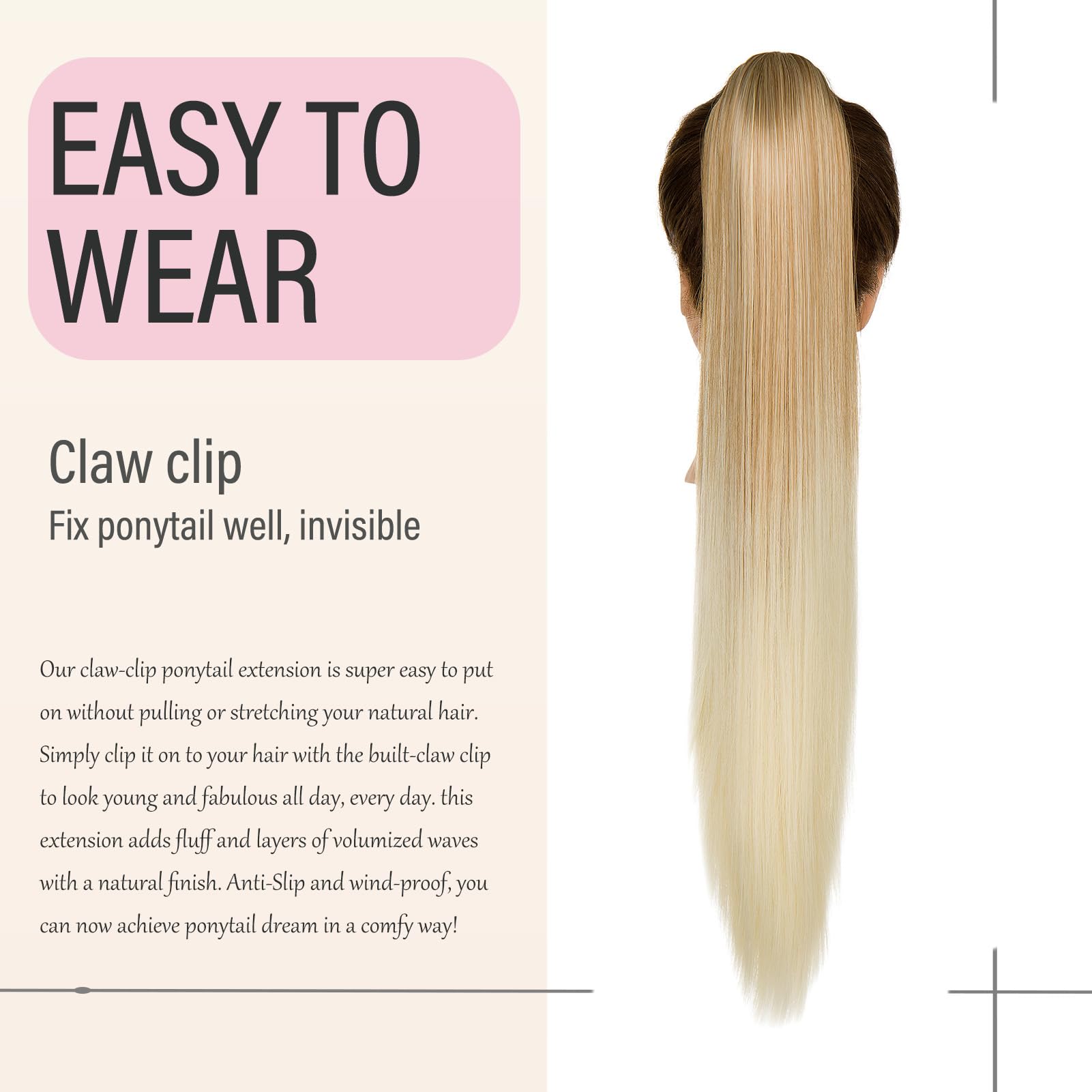 Dcbaboo 22inch Claw Clip in Ponytail Hair Extensions Long Straight Ponytail Extension Synthetic Pony tails Natural Wave One Piece Hairpiece Fake Ponytail for Women Dark Blonde Ombre Bleach Blonde - Image 4