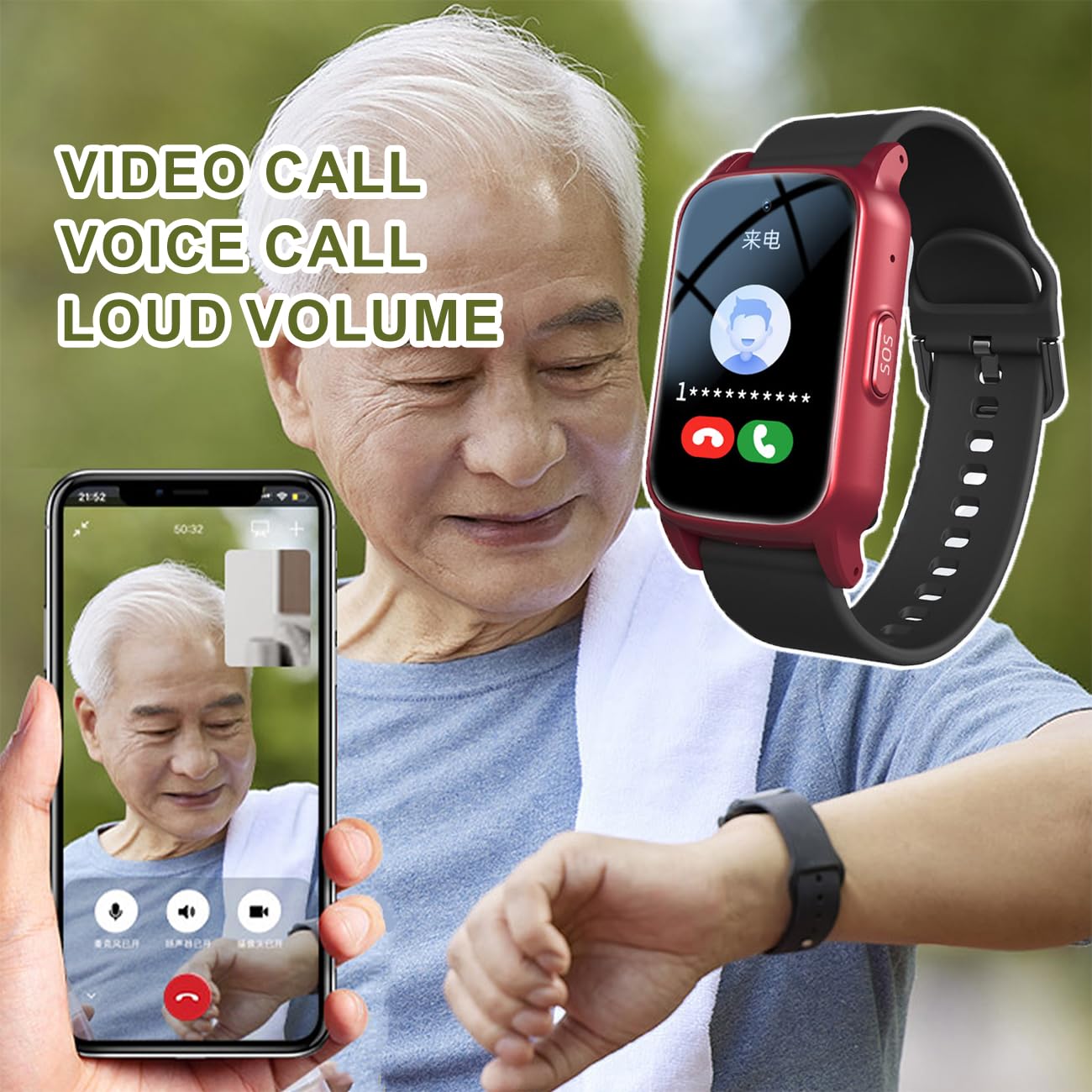 Intelligente Con Rilevamento Delle Cadute Bracciale Sos Anziani Salvavita Chiamata Di Emergenza SOS Orologio Salvavita Per AnzianiBlack,1.25 * 0.57 * 2.22inch