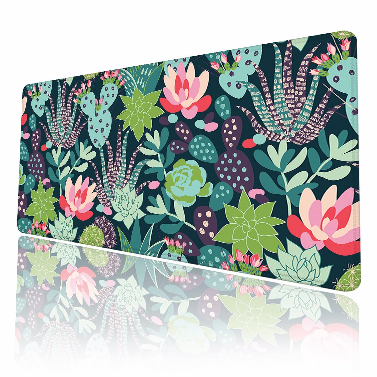 Desk Mat Green Tropical Succulents Cactus Desk Pad Large Mouse Pad Gaming Mousepad Extended XXL Keyboard Pad 35.4 x 15.7 in Laptop Computer Mouse