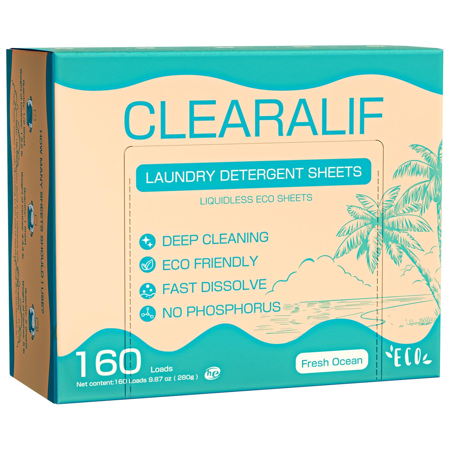 CLEARALIF Laundry Detergent Sheets, Fresh ocean, 160 Load, CLEARALIF Laundry Detergent Strips Eco Friendly & Hypoallergenic