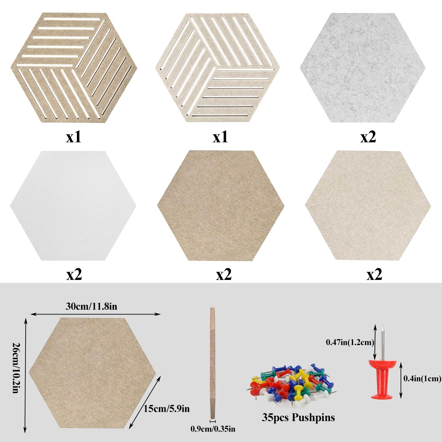 10 Stück Sechseckige Filz Pinnwand, 30x26cm Selbstklebende DIY Kork Pinnwand mit 35 Pinnnadeln, Sechseckige Korkplatte Pinnwand für Zuhause, Schule, Büro